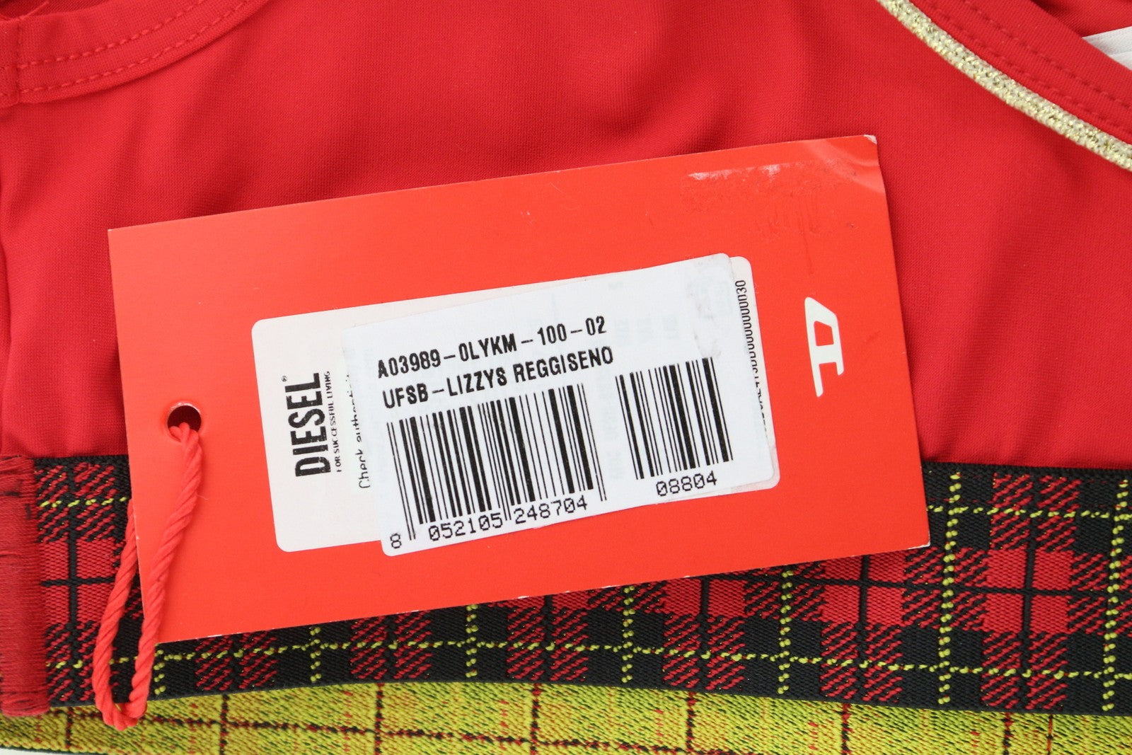 DIESEL Ufsb-Lizzys Womens Bra S Sleeveless Round Neck Front  Tartan Print Red