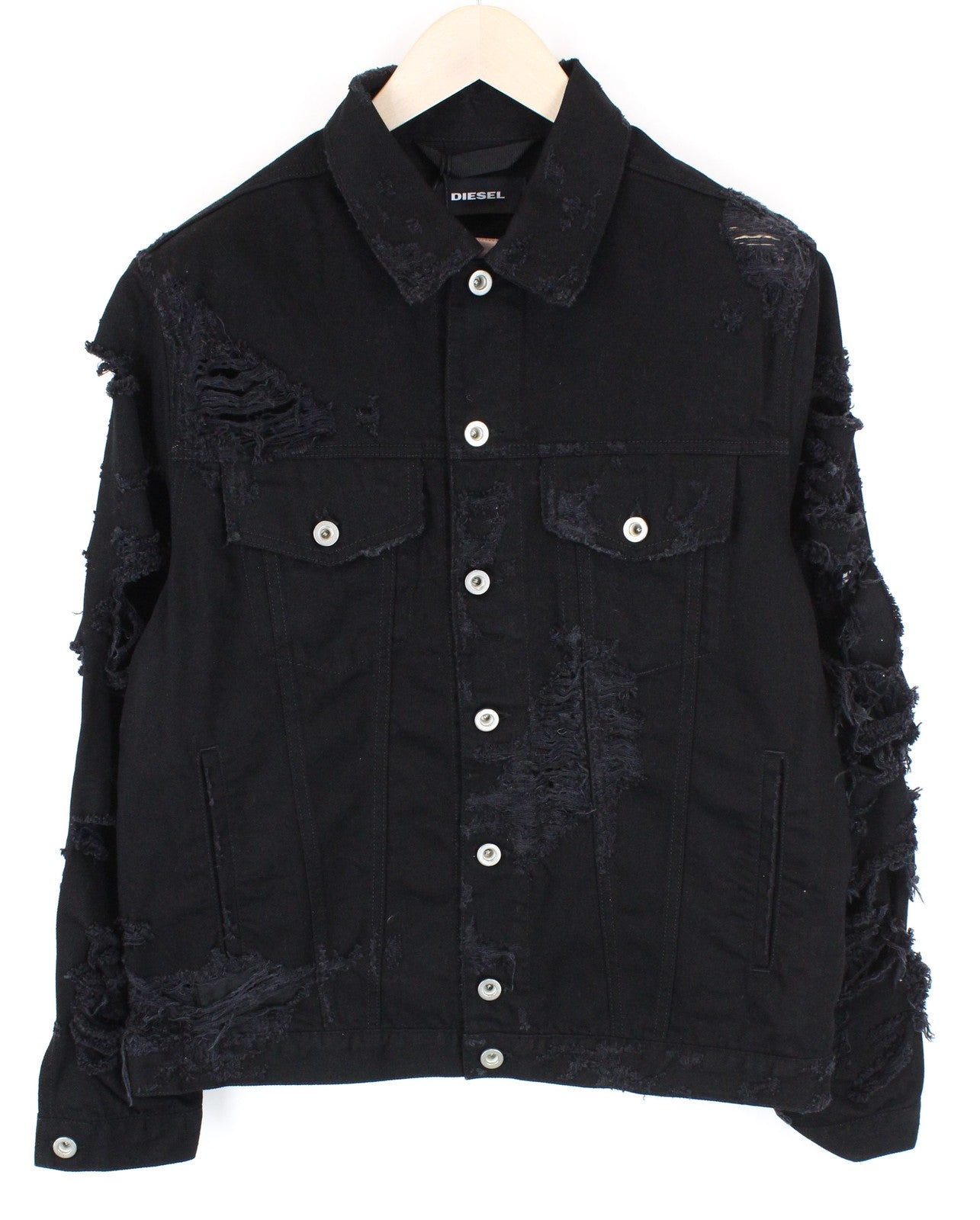 Womens DIESEL De-Visty 084WA Jacket S Black Denim Ripped Long Sleeve