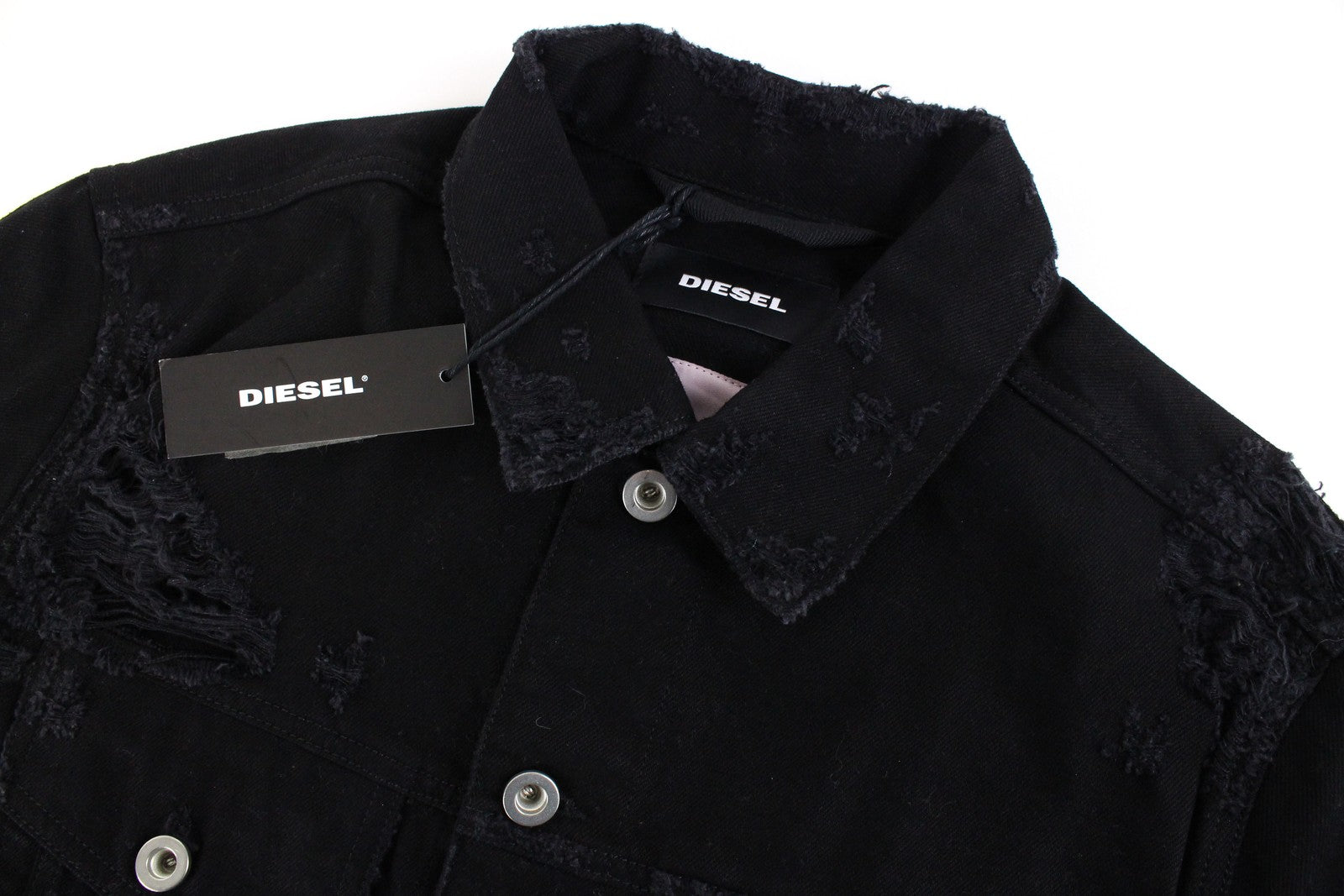 Womens DIESEL De-Visty 084WA Jacket S Black Denim Ripped Long Sleeve