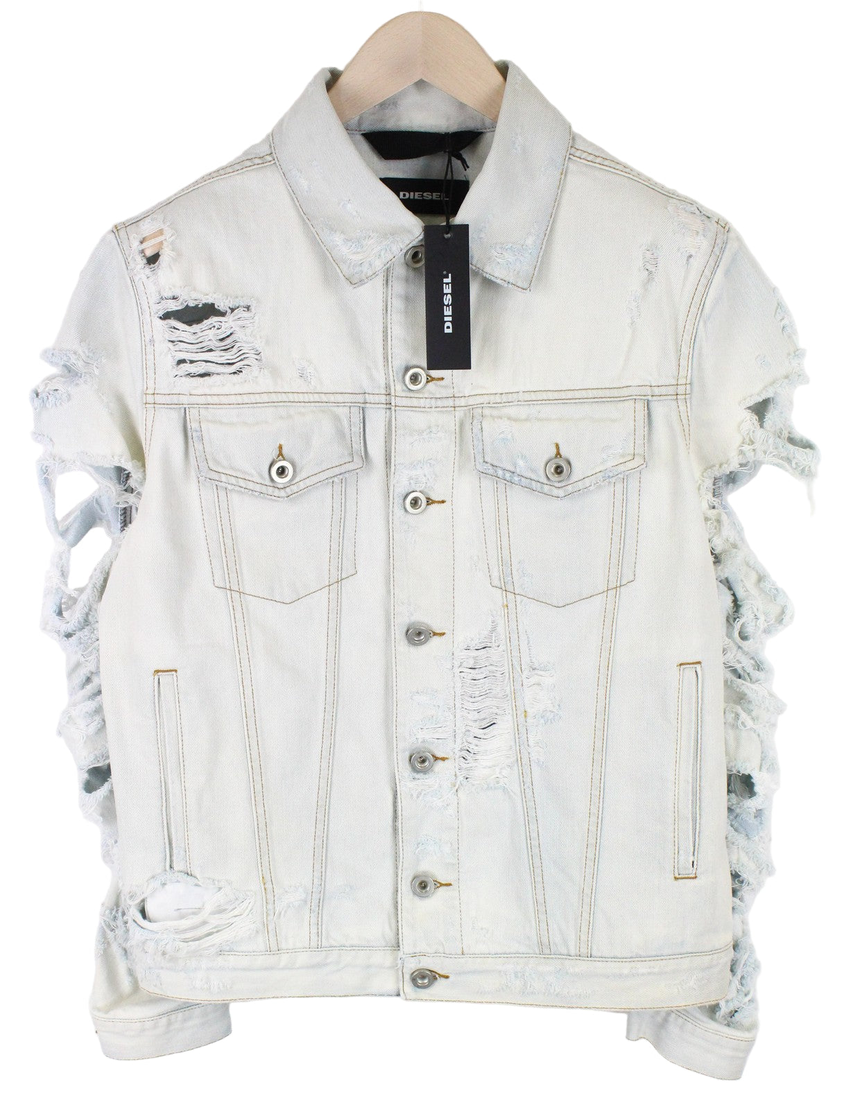 Womens DIESEL De-Visty 069AV Jacket S Blue Cotton Ripped Denim