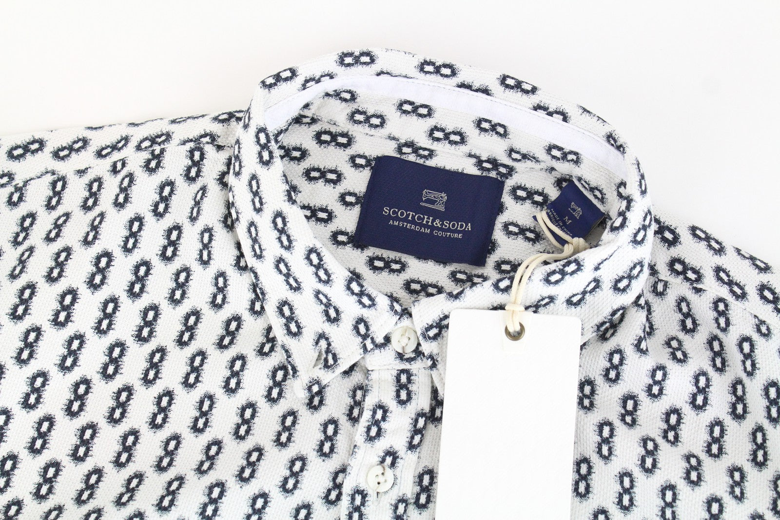 SCOTCH & SODA Ams Couture Men's Shirt M White Pattern Cotton Button-Up Long