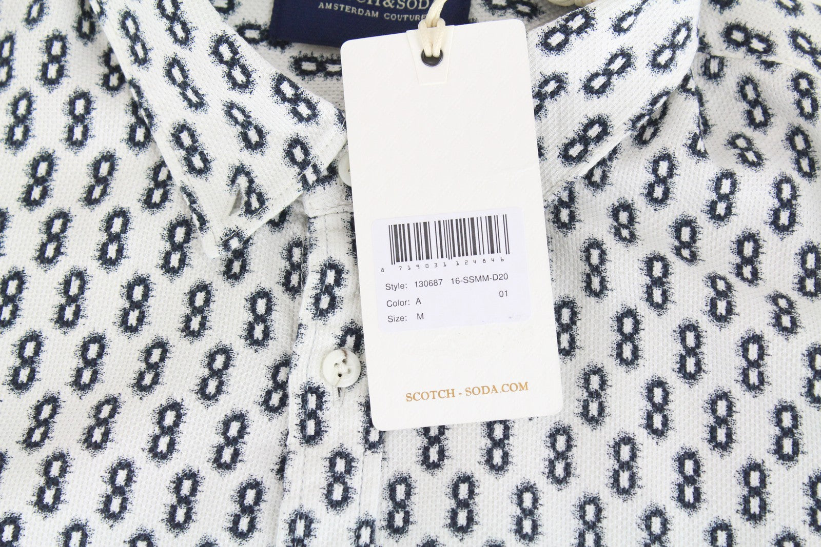 SCOTCH & SODA Ams Couture Men's Shirt M White Pattern Cotton Button-Up Long