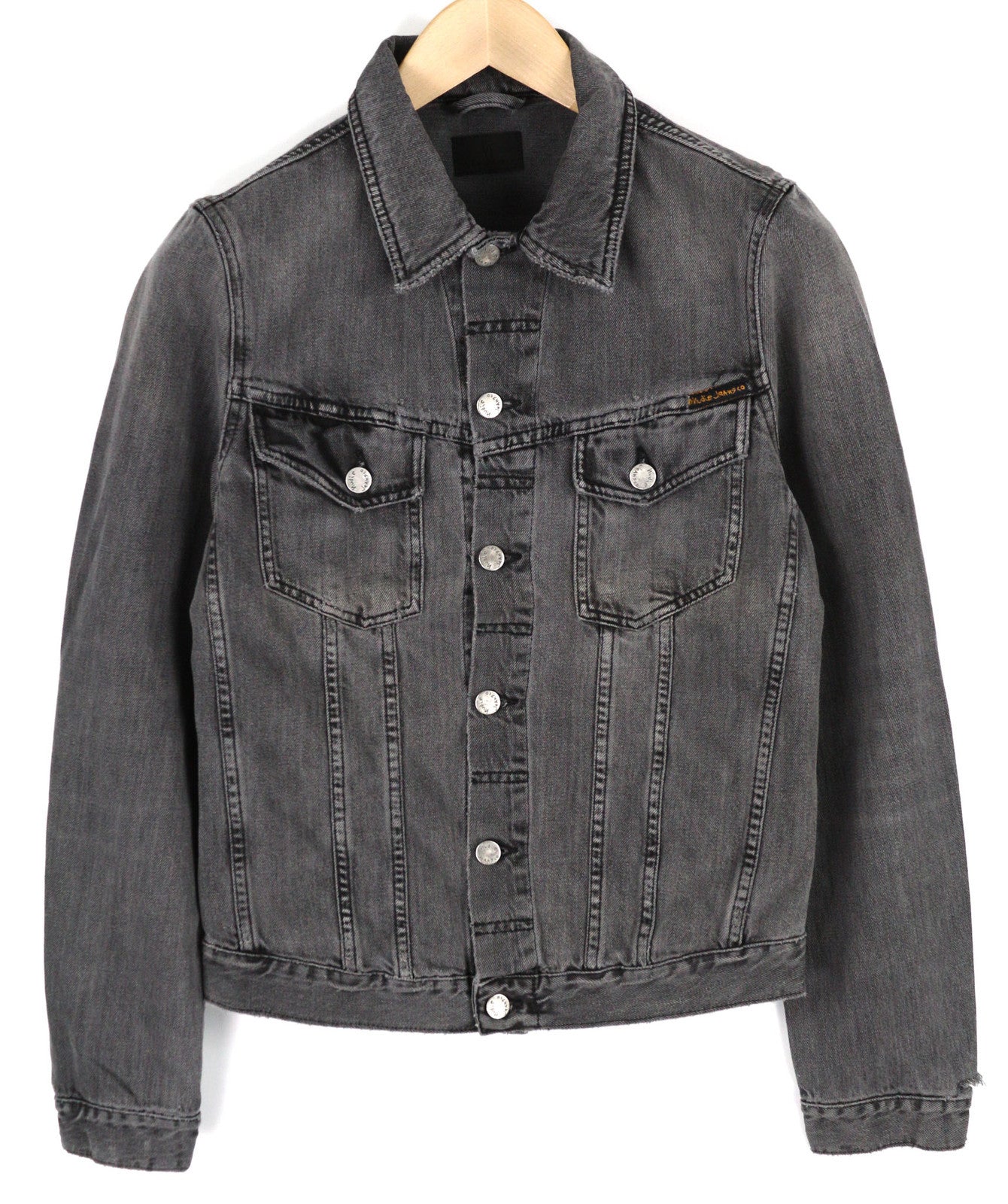 NUDIE Billy Men Jacket S Desolation Button Unlined Logo Patch Pockets Denim