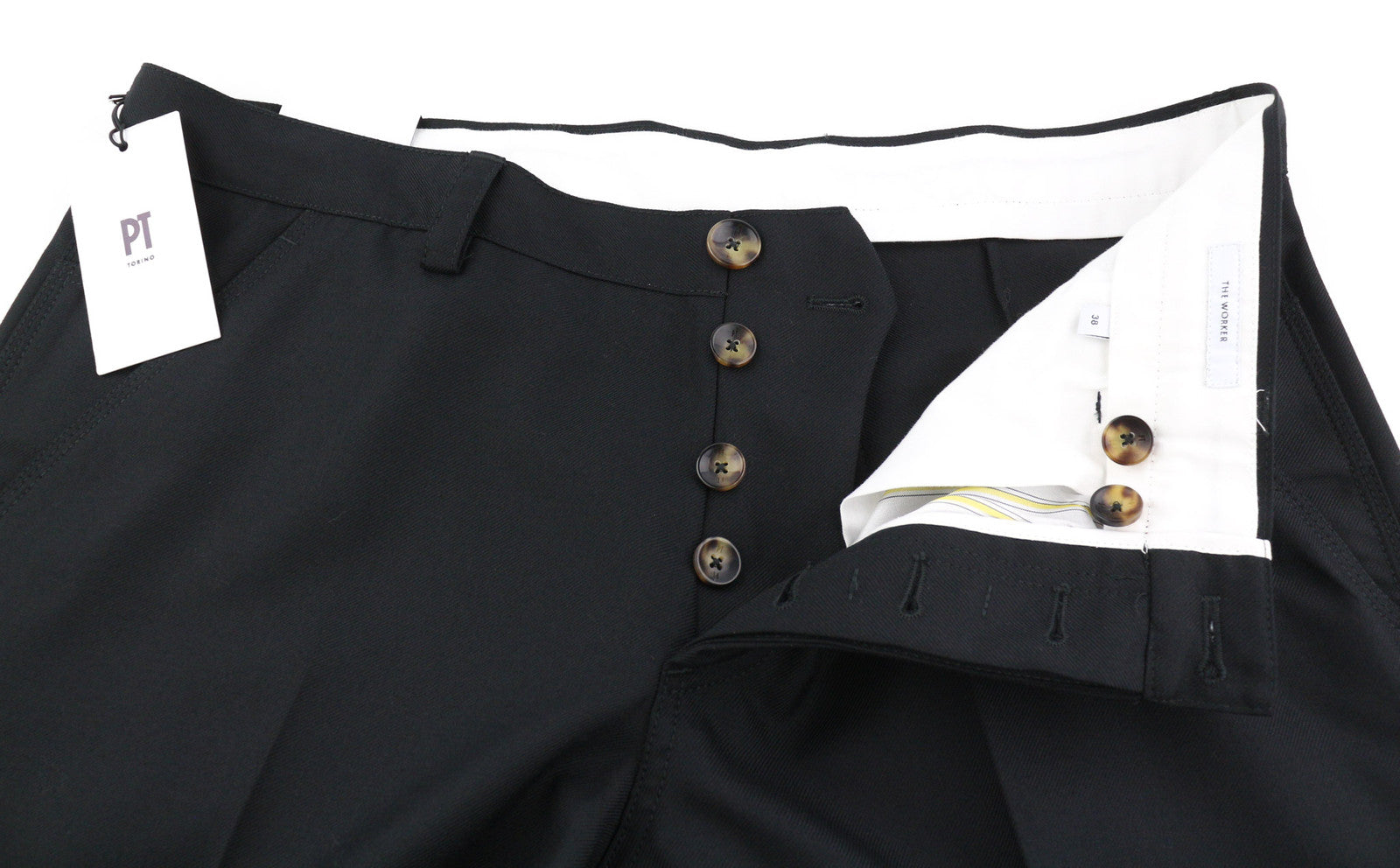 PT TORINO The Worker Men Trousers W38 Fleece Wool Blend Tapered Fit Buttoned