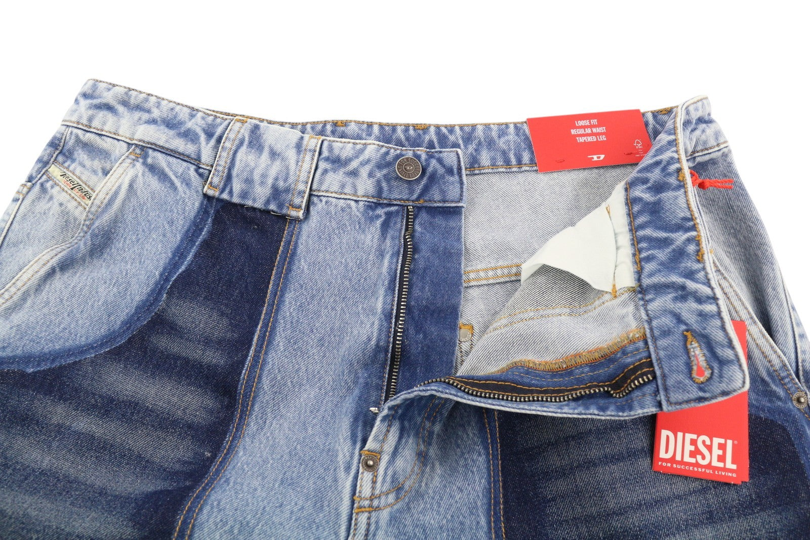 DIESEL P-5-D 0GHAW Men Jeans W34 Loose Fit Tapered Leg Zip Washed Blue RRP€425