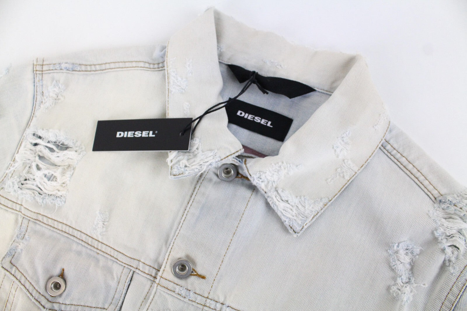 DIESEL De-Visty 069AV Jacket Women L Blue Grey Denim Ripped Cotton