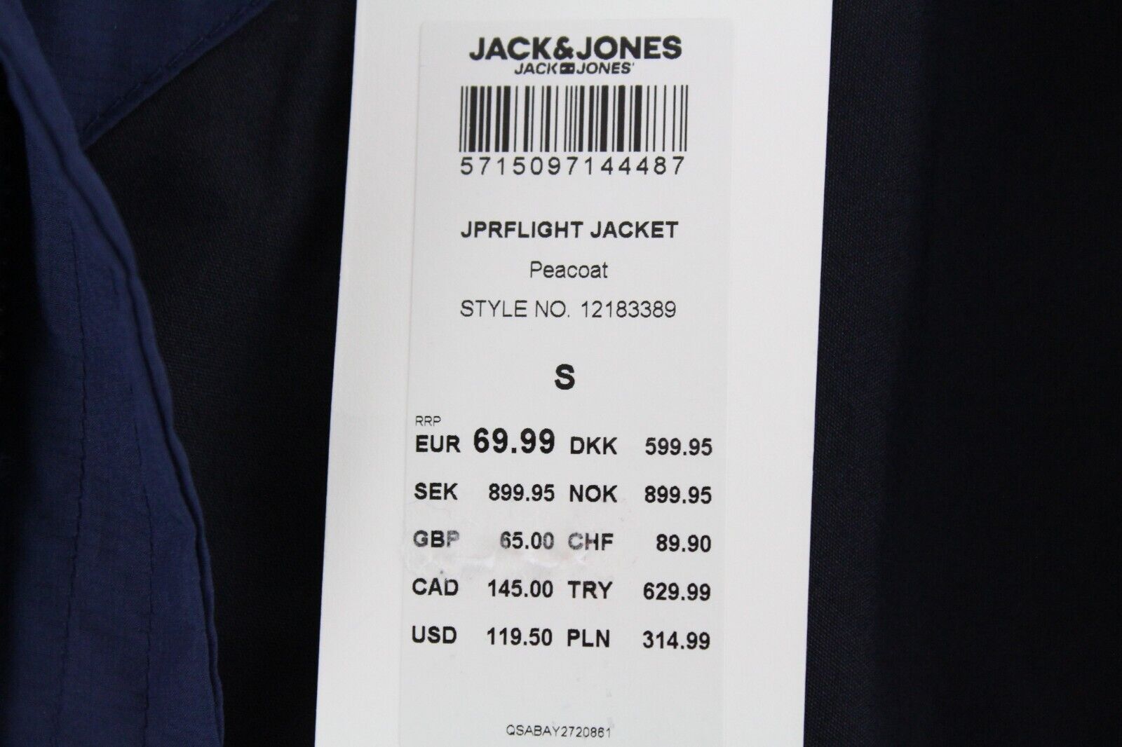 Mens JACK & JONES Jprflight Jacket S Navy Lightweight Long Sleeve Zip