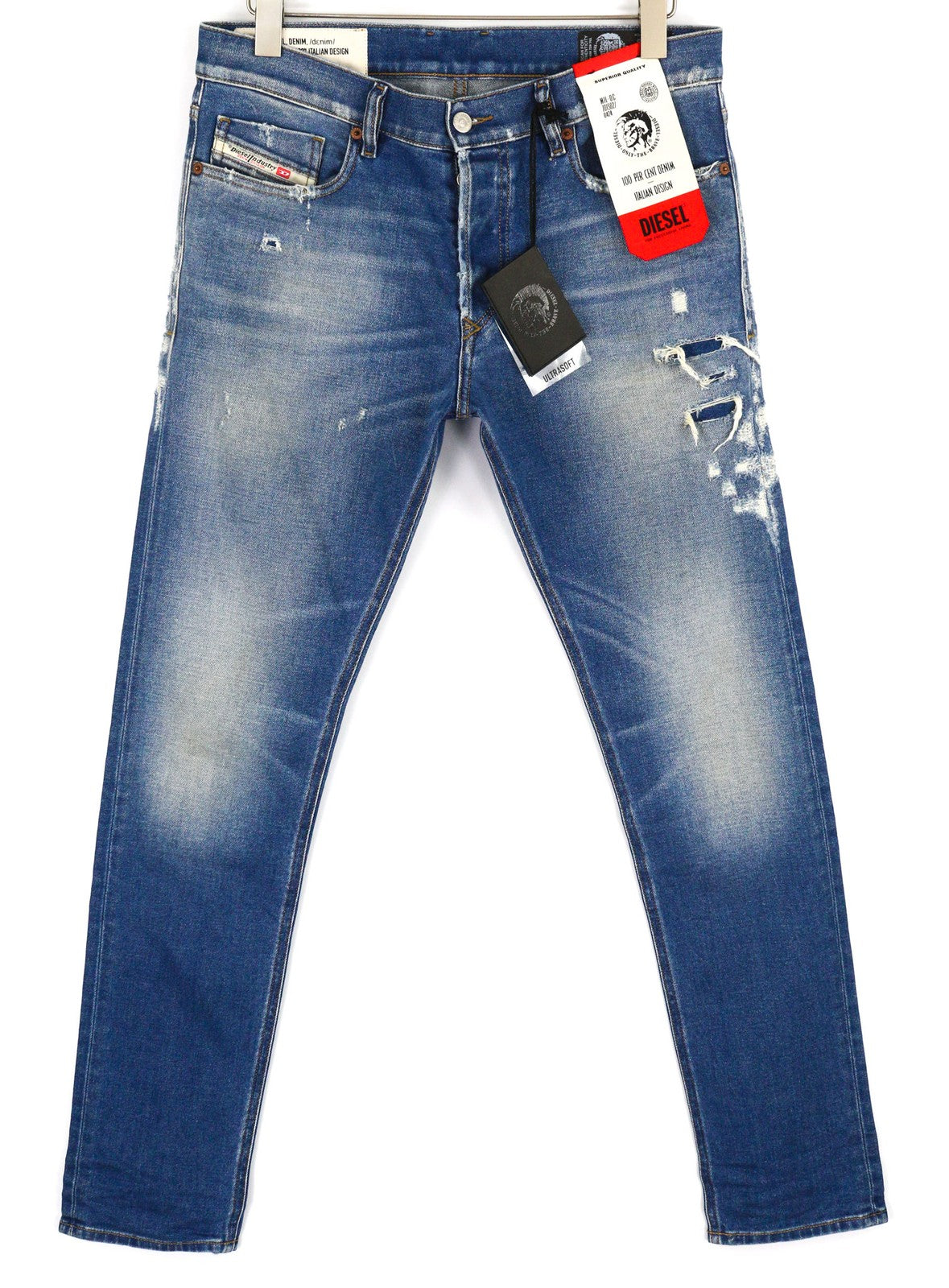 DIESEL Tepphar 009JU Mens Jeans W32/L32 Slim Stretchy Washed Denim Blue RRP€200