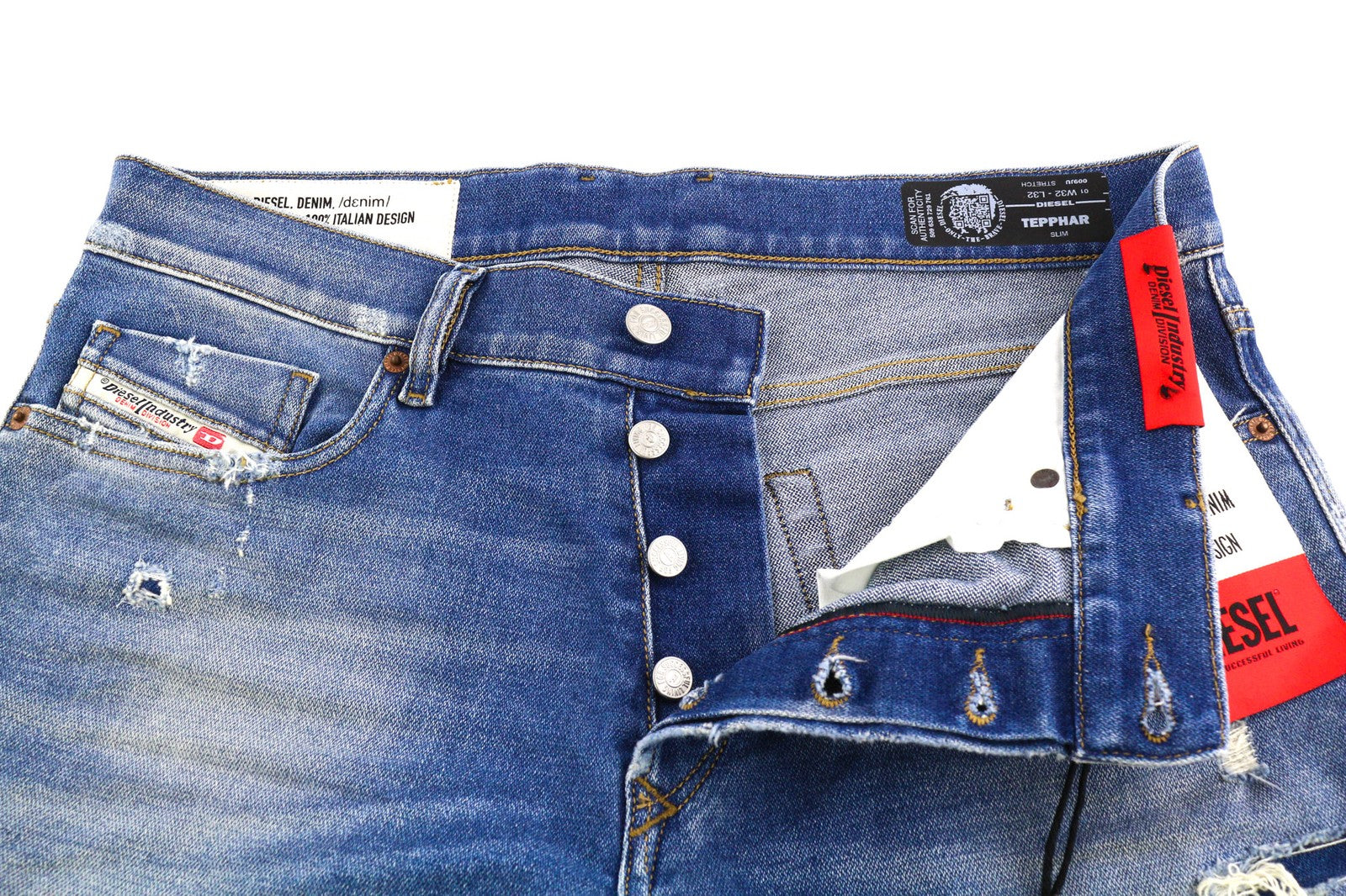 DIESEL Tepphar 009JU Mens Jeans W32/L32 Slim Stretchy Washed Denim Blue RRP€200