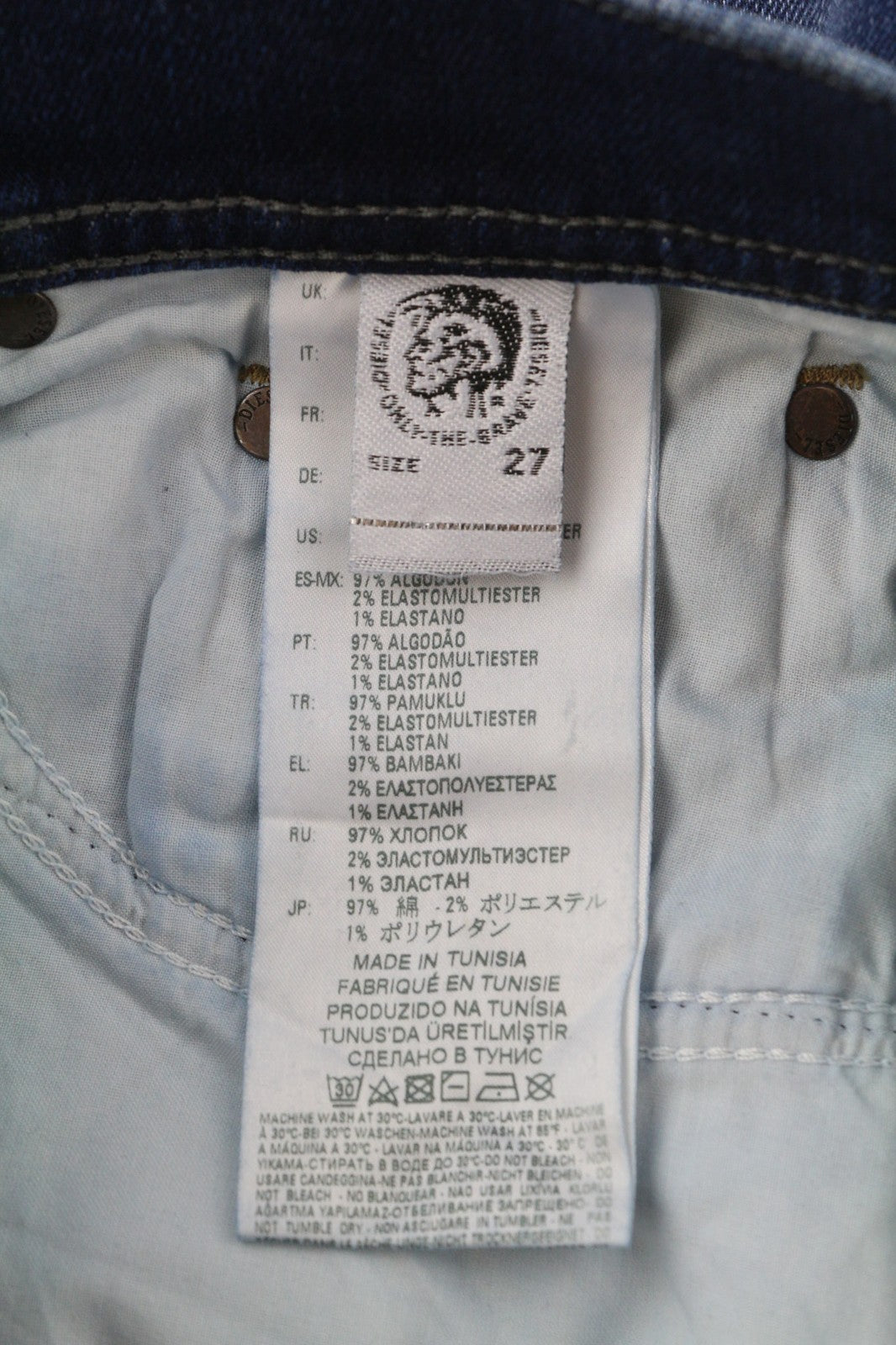 DIESEL Tepphar R86L0 Mens Jeans W27/L32 Slim Carrot  Stretchy Washed Blue Denim