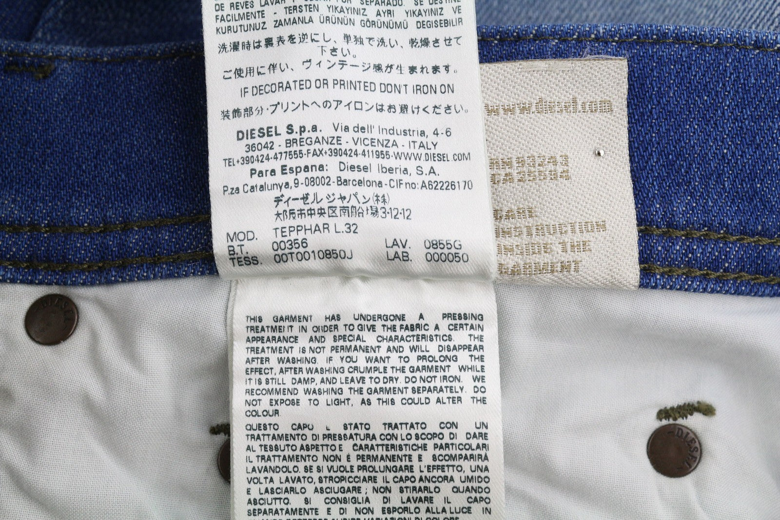 DIESEL Tepphar 0855G Mens Jeans W32/L32 Slim Carrot  Stretchy Washed Buttoned