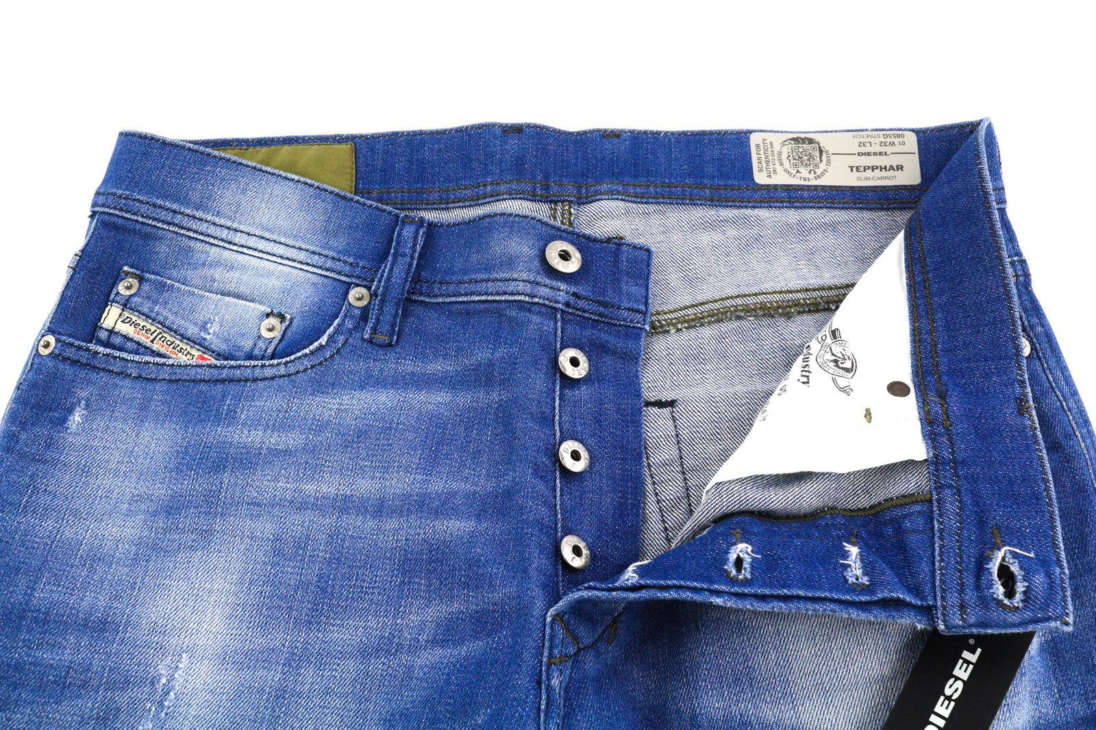 DIESEL Tepphar 0855G Mens Jeans W32/L32 Slim Carrot  Stretchy Washed Buttoned