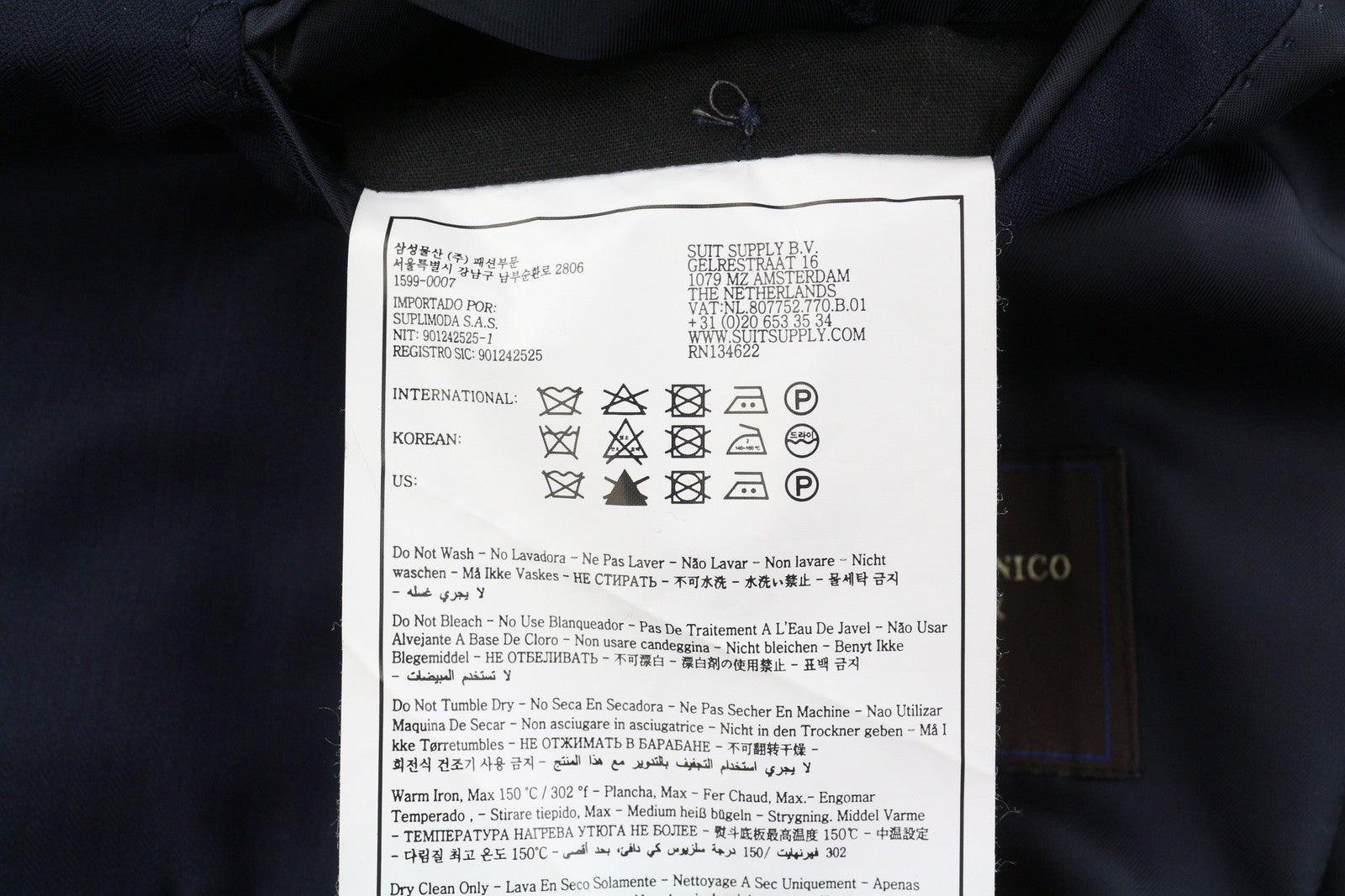 SUITSUPPLY La Spalla Men Blazer UK32R Dark Blue Wool Double-Breasted Peak Lapel