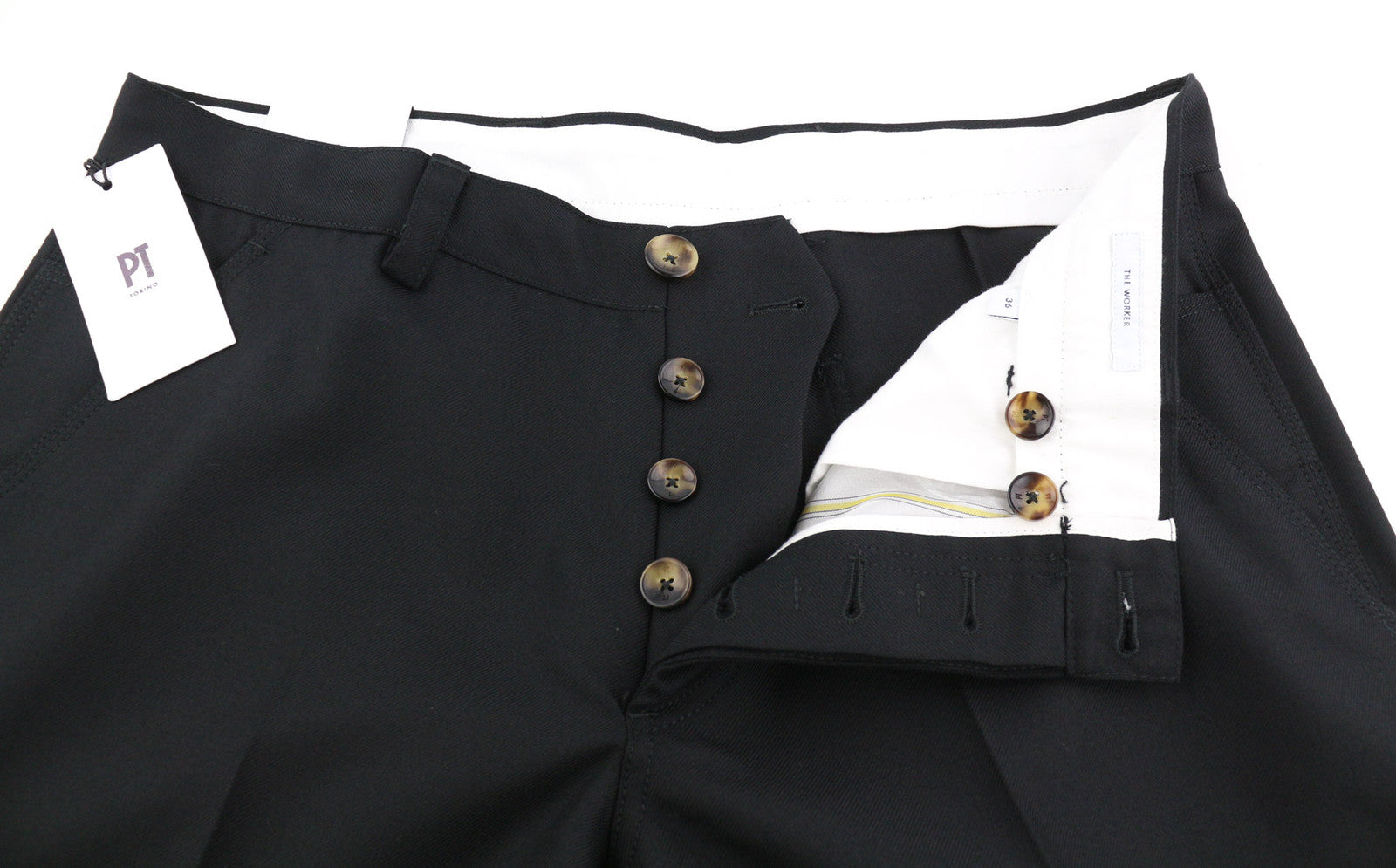 PT TORINO The Worker Men Trousers W36 Fleece Wool Blend Tapered Fit Buttoned