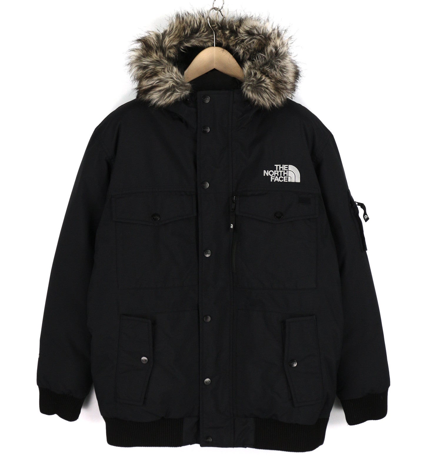 THE NORTH FACE Men Jacket XL Black Hooded Goose Down Insulated Logo DryVent