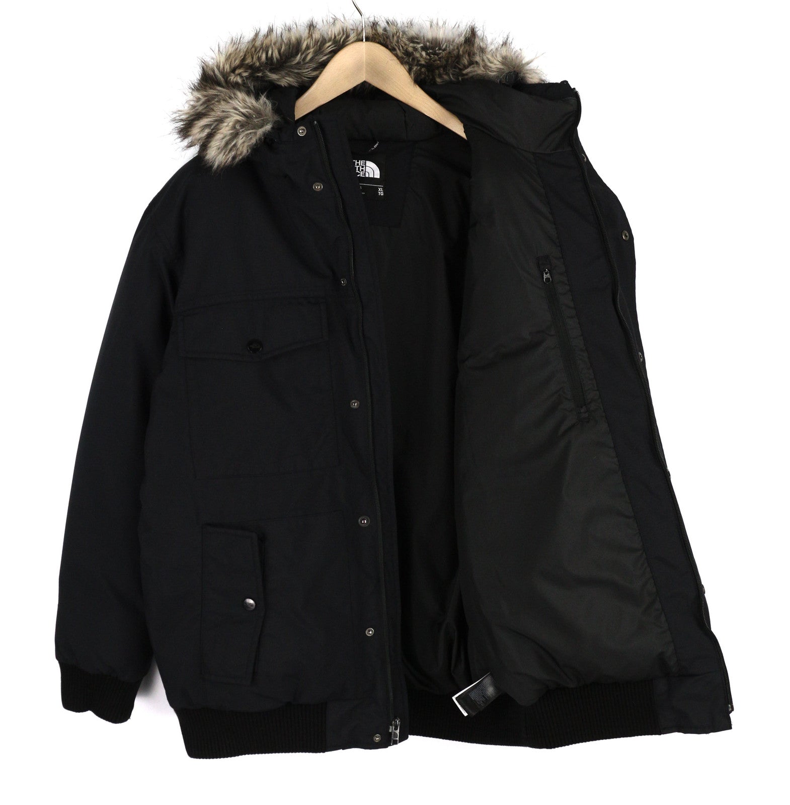 THE NORTH FACE Men Jacket XL Black Hooded Goose Down Insulated Logo DryVent