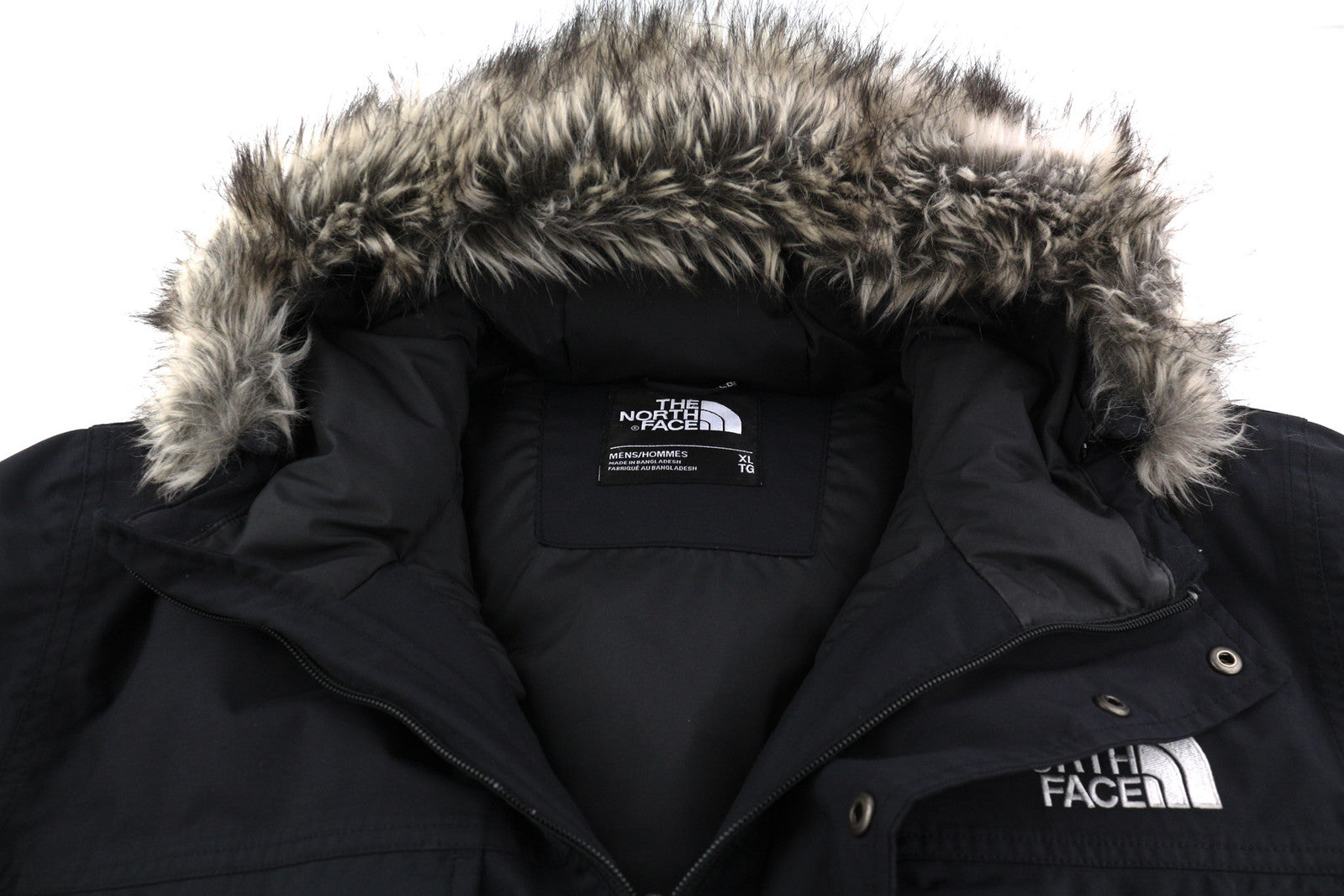 THE NORTH FACE Men Jacket XL Black Hooded Goose Down Insulated Logo DryVent