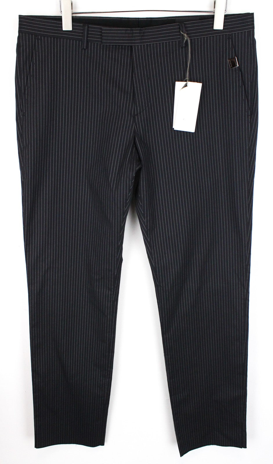 RICHMOND Men's Trousers 54 Grey Cotton Blend Stretch Stripe Pattern Smart