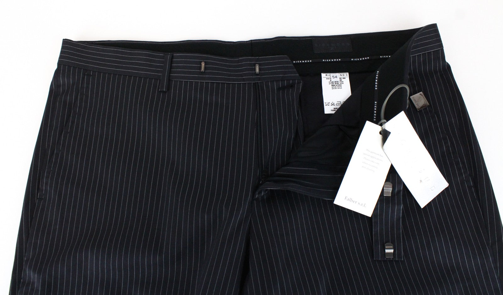 RICHMOND Men's Trousers 54 Grey Cotton Blend Stretch Stripe Pattern Smart