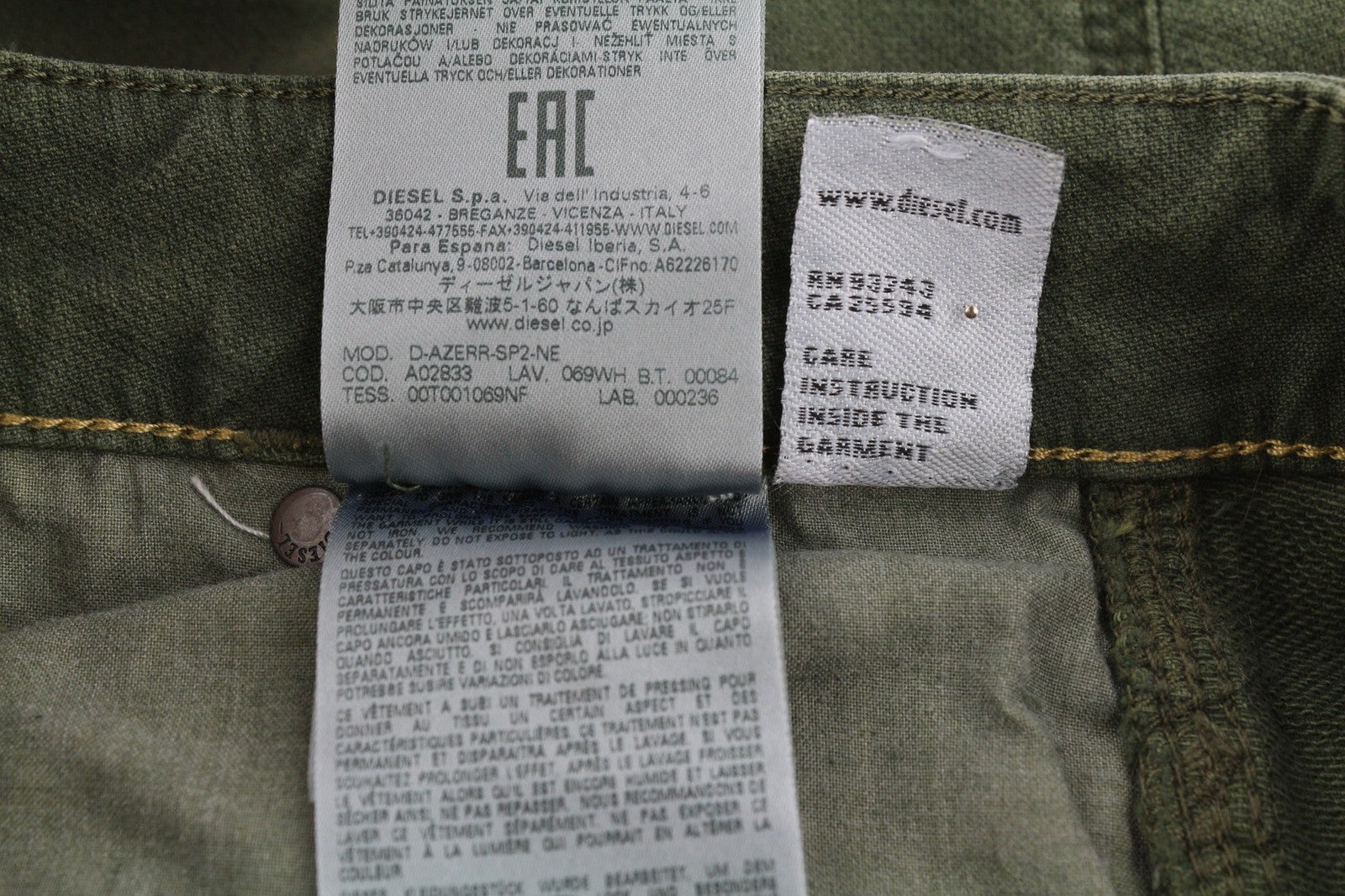 DIESEL D-Azerr Jogg 069WH Mens Jeans W34 Straight Stretchy Washed Green RRP€250