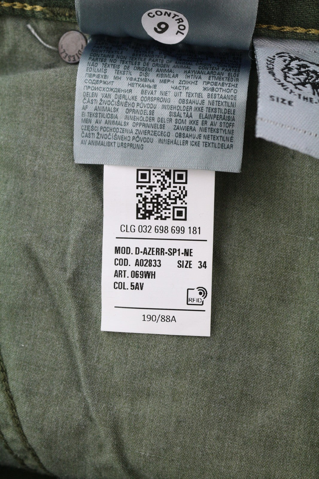 DIESEL D-Azerr Jogg 069WH Mens Jeans W34 Straight Stretchy Washed Green RRP€250