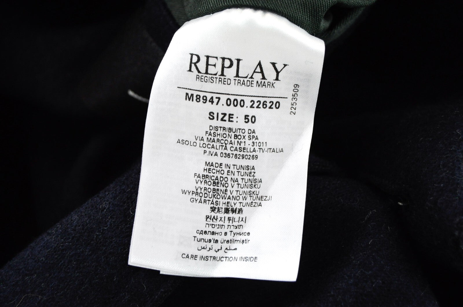 REPLAY Mens Navy Coat 50 Classic Wool Blend Double-Breasted Peak Collar Lined