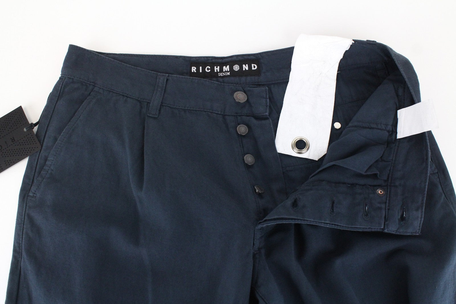 RICHMOND Men's Trousers 48 Blue Cotton Linen Button Fly Casual Slit Pockets