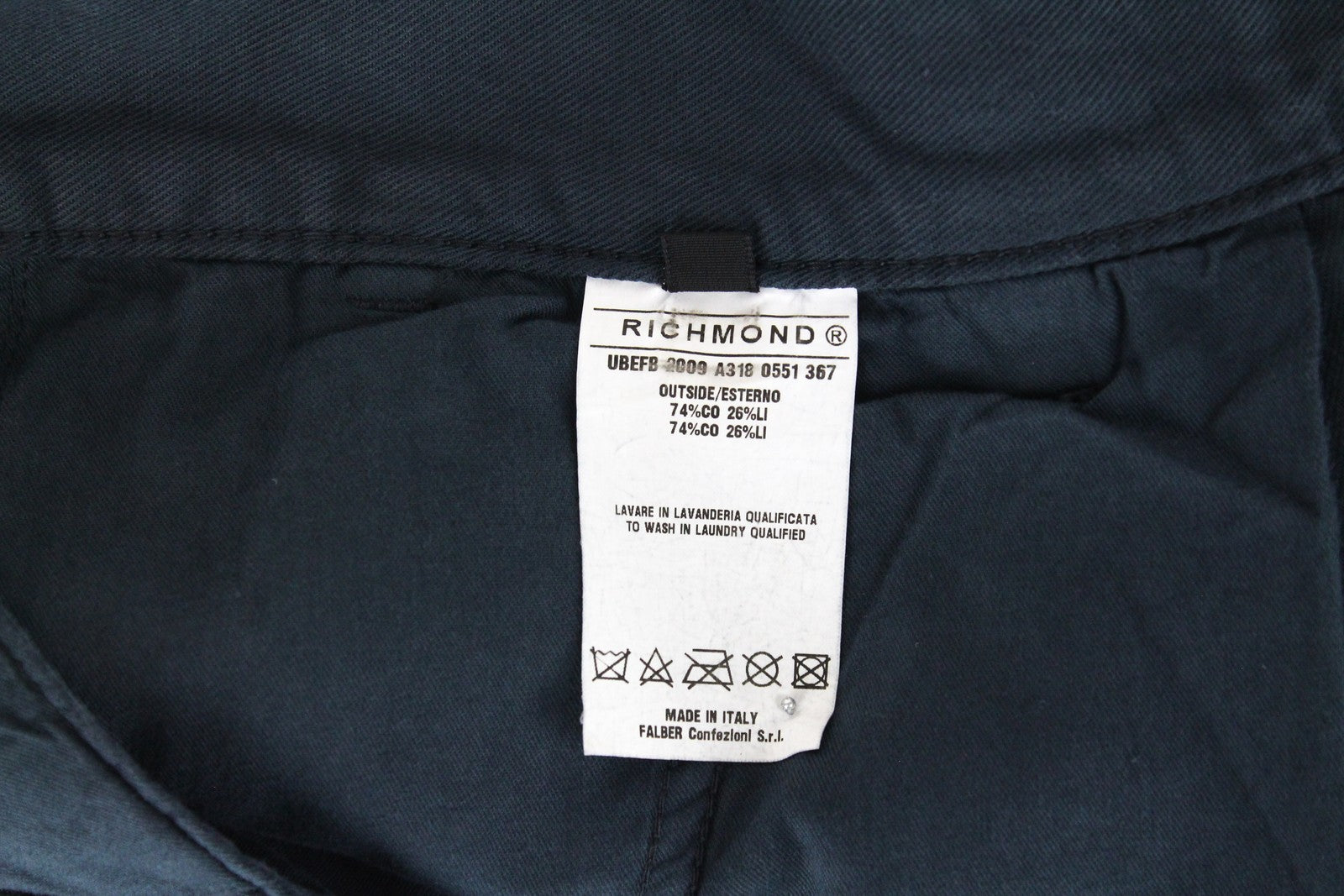 RICHMOND Men's Trousers 48 Blue Cotton Linen Button Fly Casual Slit Pockets