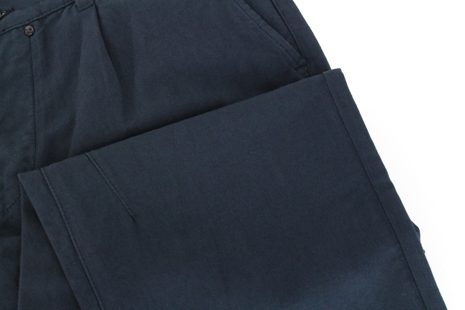 RICHMOND Men's Trousers 48 Blue Cotton Linen Button Fly Casual Slit Pockets