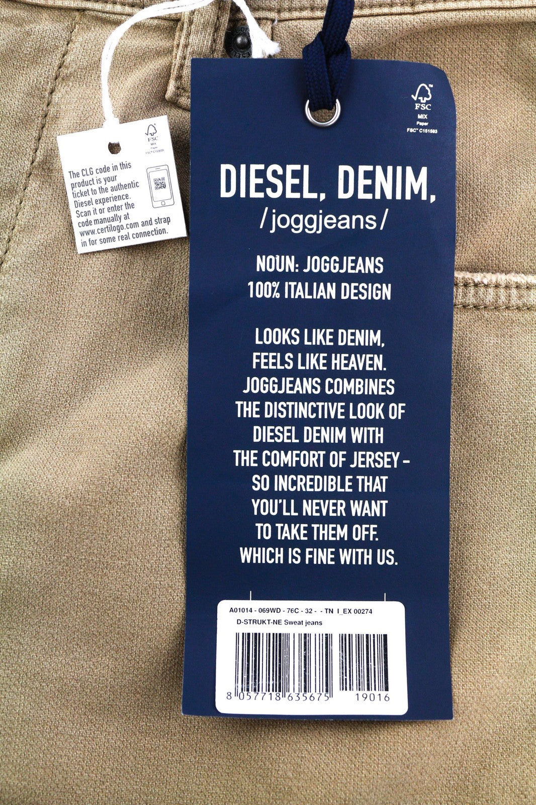 DIESEL D-Strukt Jogg 069WD Mens Jeans W32 Slim  Stretchy Zip Fly Brown RRP€250