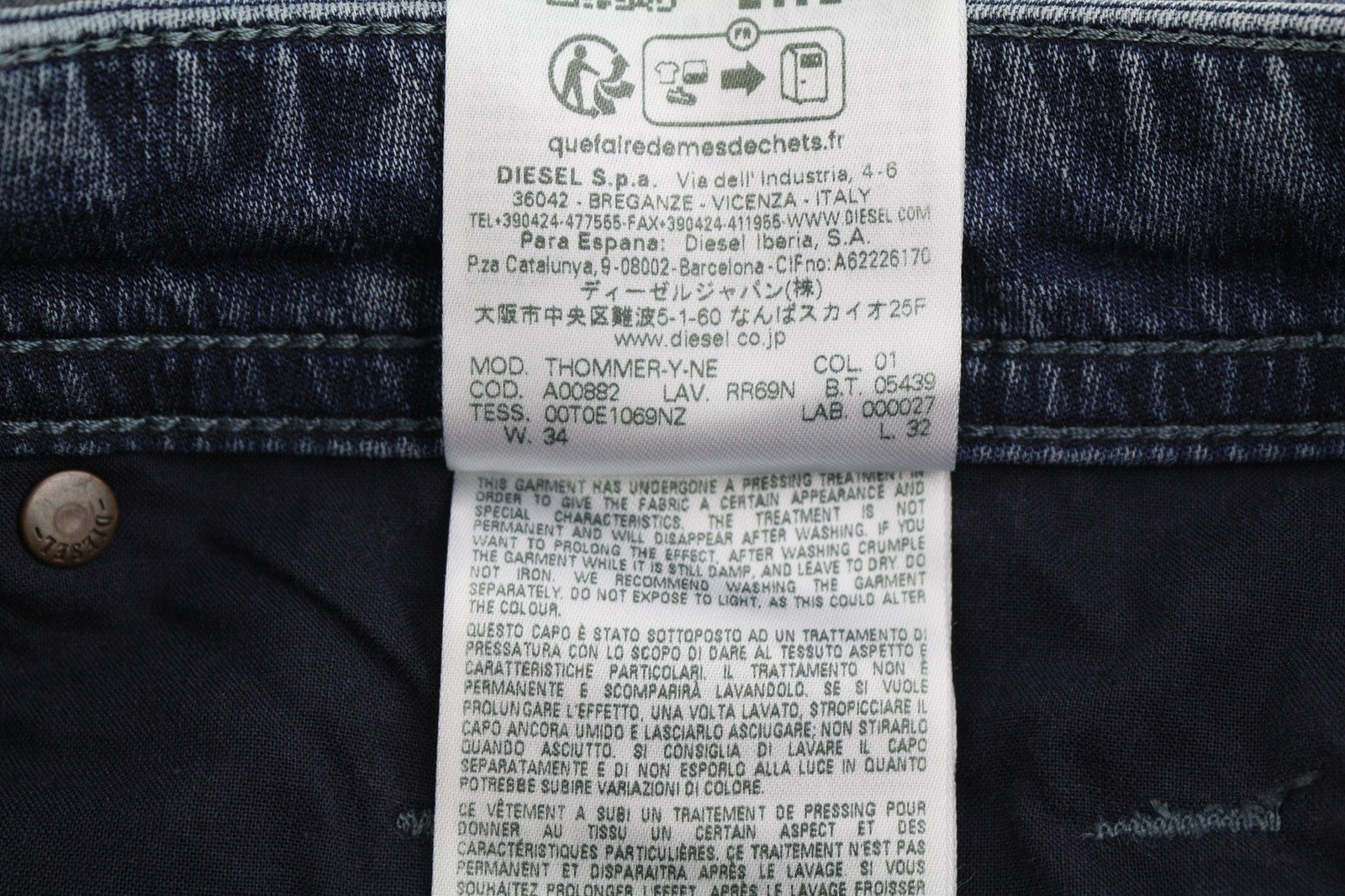 DIESEL Thommer-Y-Ne Jogg RR69N Mens Jeans W34/L32 Zipper Washed Blue RRP€250