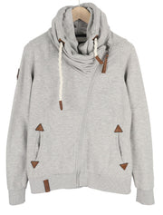 NAKETANO Women Sweatshirt L Melange Grey Full Zip High Neck Pockets Long Sleeve
