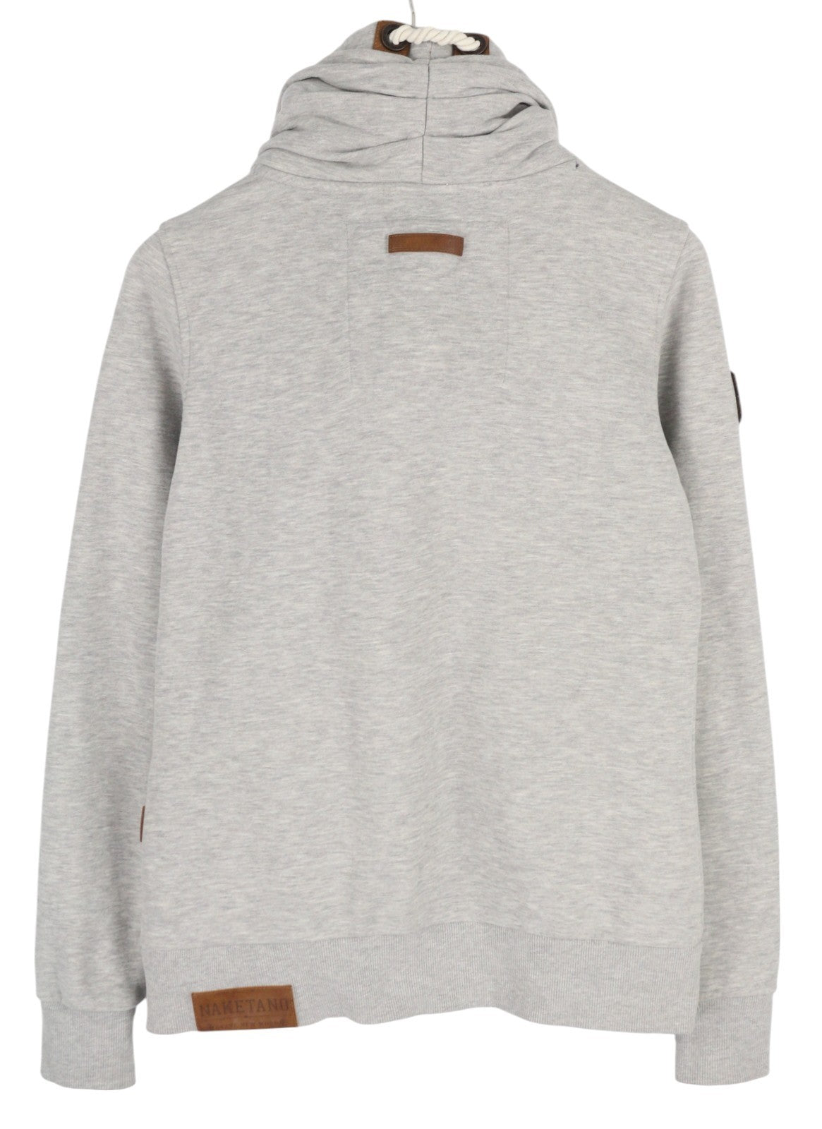 NAKETANO Women Sweatshirt L Melange Grey Full Zip High Neck Pockets Long Sleeve
