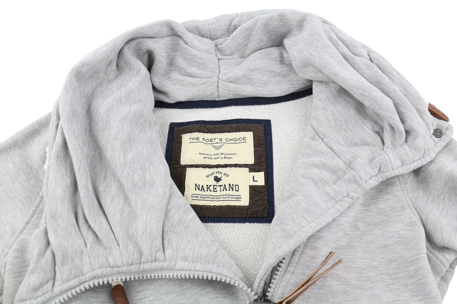 NAKETANO Women Sweatshirt L Melange Grey Full Zip High Neck Pockets Long Sleeve