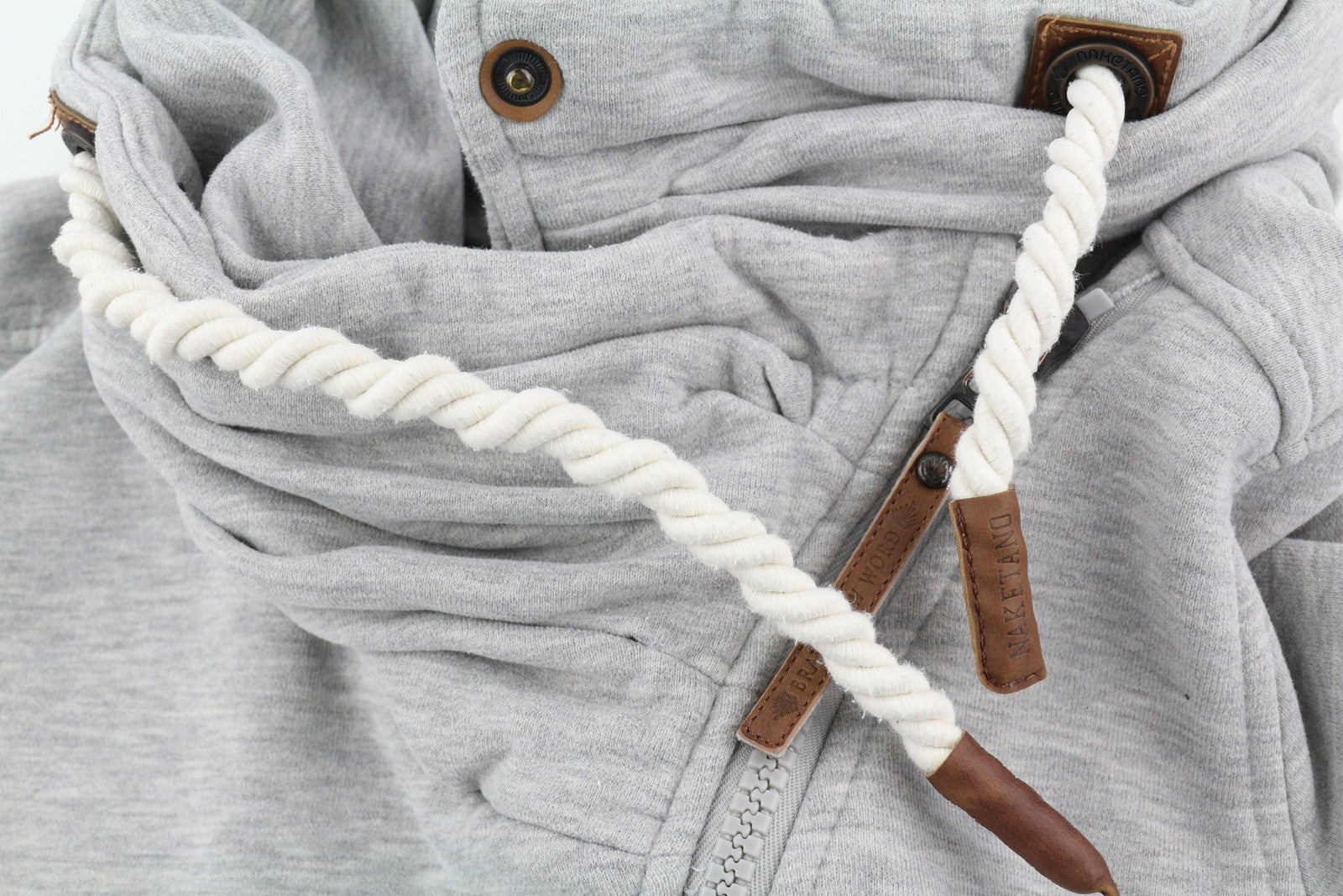 NAKETANO Women Sweatshirt L Melange Grey Full Zip High Neck Pockets Long Sleeve