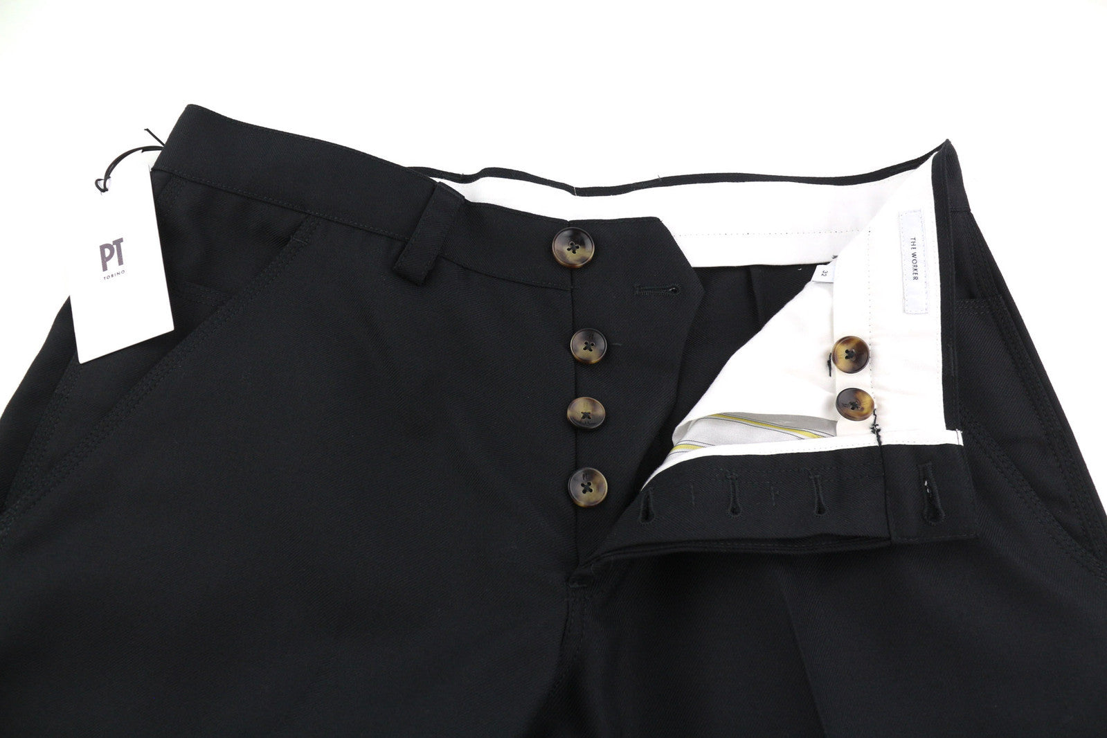 PT TORINO The Worker Men Trousers W32 Fleece Wool Blend Tapered Fit Buttoned