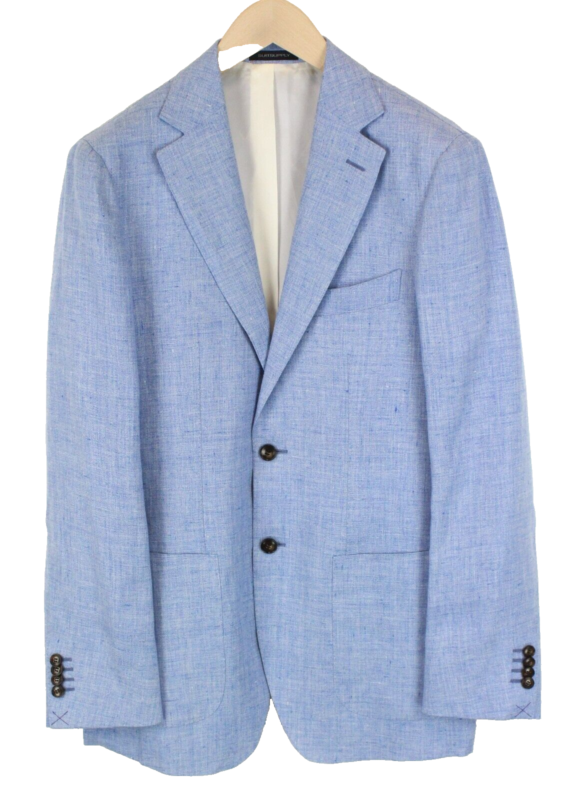 SUITSUPPLY Havana Patch Men's Blazer UK38L Blue Linen Slim Fit Single-Breasted