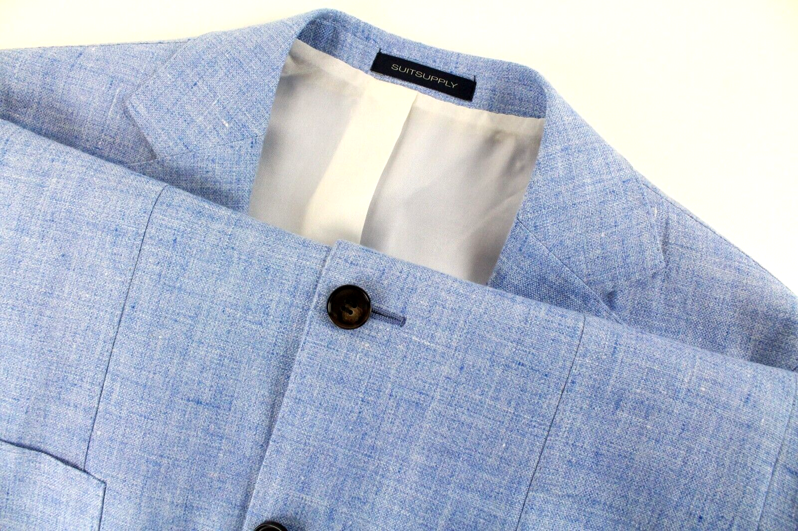 SUITSUPPLY Havana Patch Men's Blazer UK38L Blue Linen Slim Fit Single-Breasted