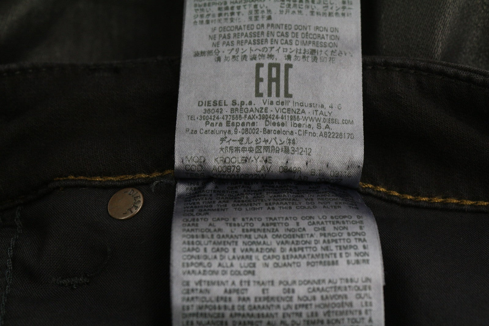 DIESEL Krooley Jogg 0849R Mens Jeans W36/L32 Tapered RRP€250 Coated Black