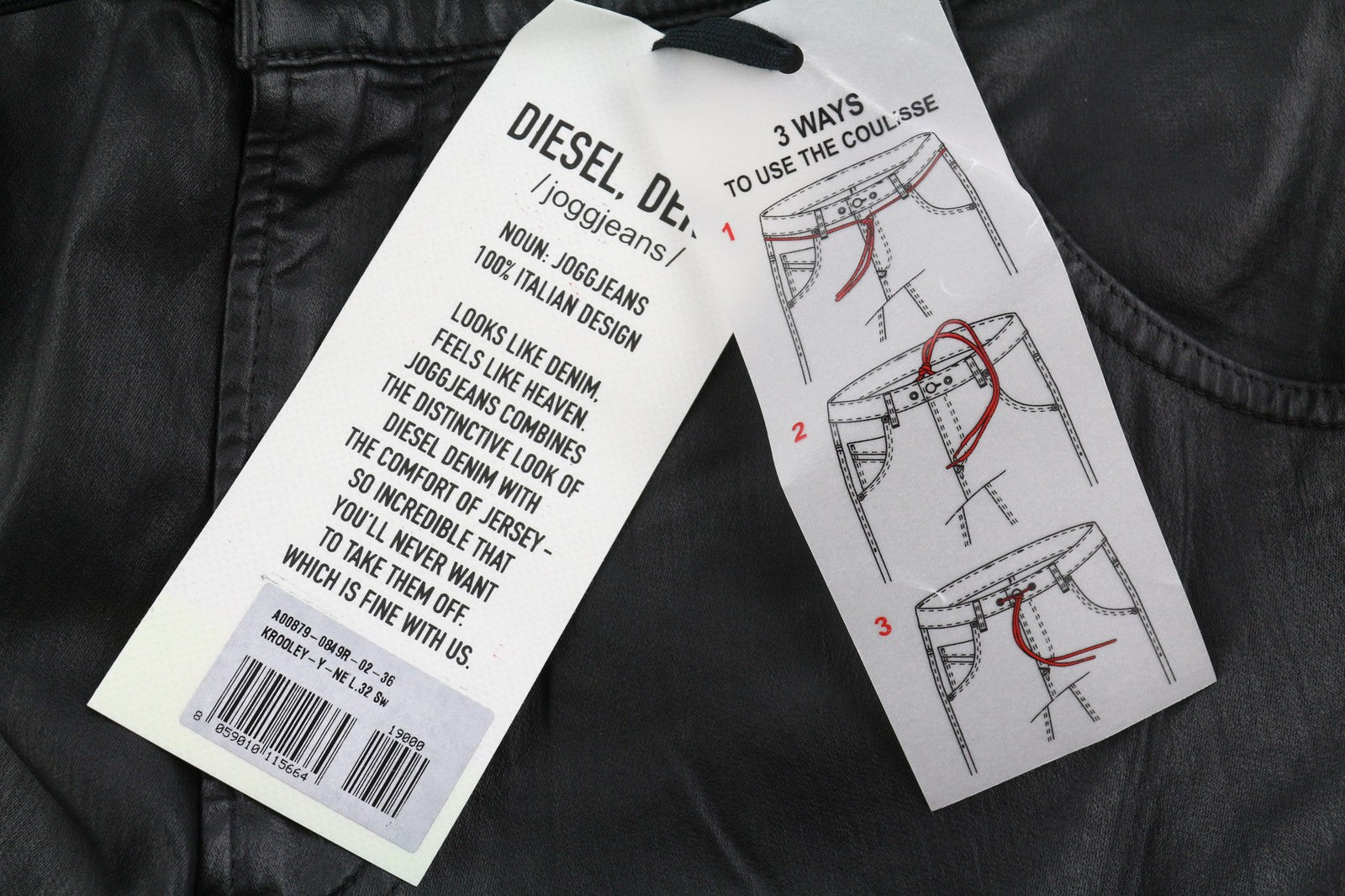 DIESEL Krooley Jogg 0849R Mens Jeans W36/L32 Tapered RRP€250 Coated Black