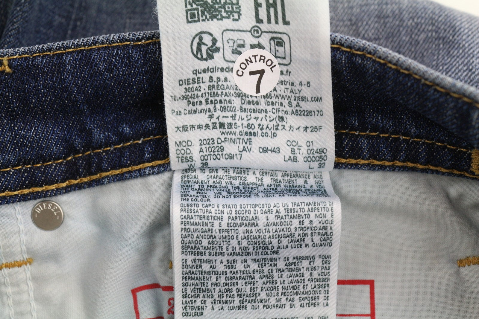 DIESEL 2023 D-Finitive 09H43 Men Jeans W38/L32 Regular Tapered Leg Blue RRP€225