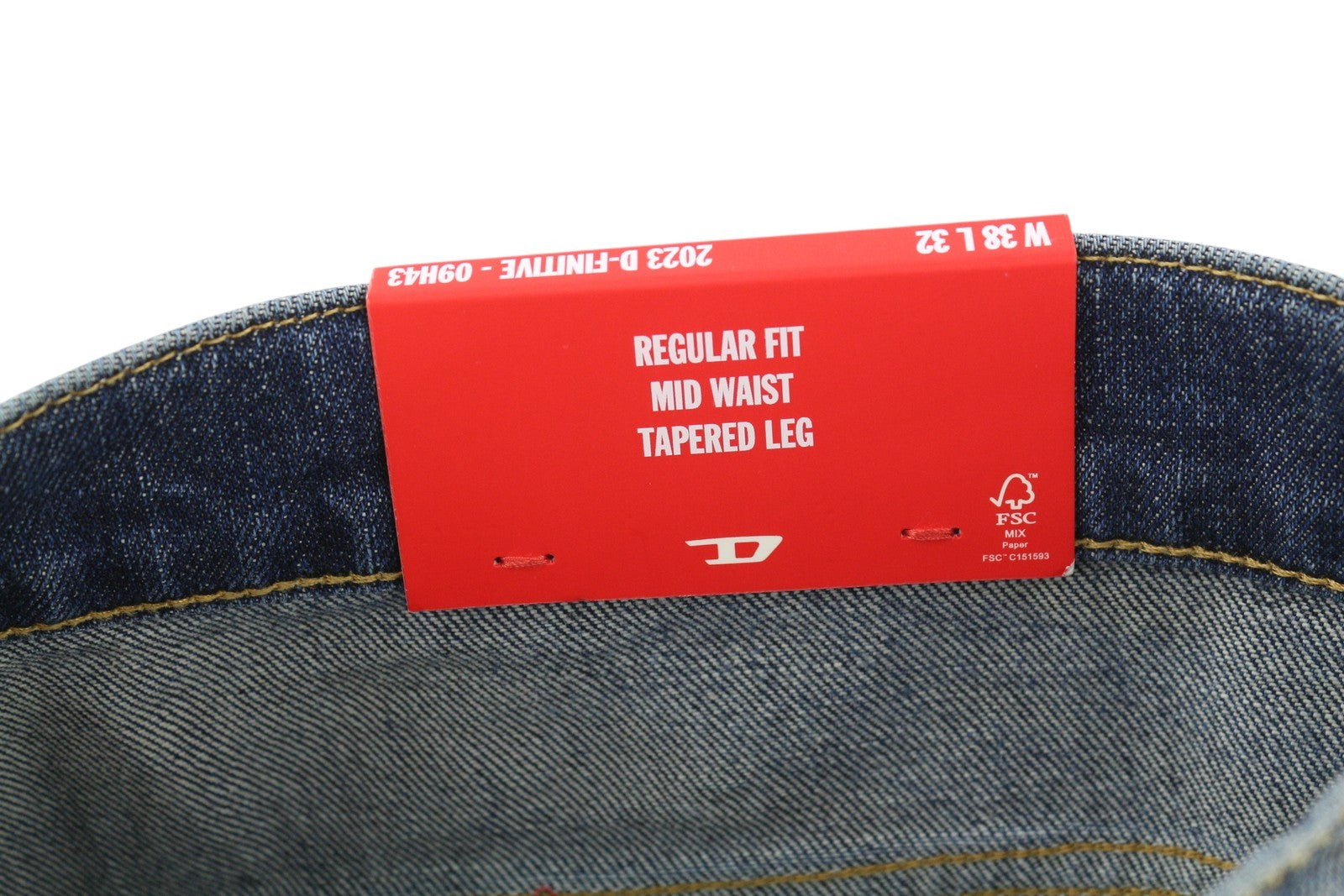 DIESEL 2023 D-Finitive 09H43 Men Jeans W38/L32 Regular Tapered Leg Blue RRP€225