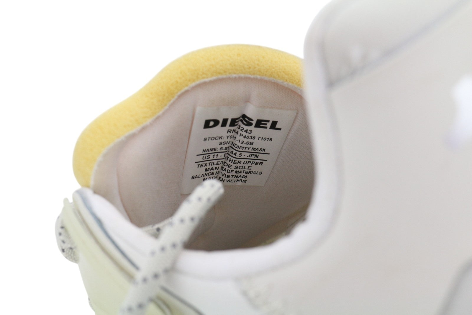 DIESEL S-Serendipity Mask Mens Sneakers EU44.5 White Almond Toe Low Top RRP€200