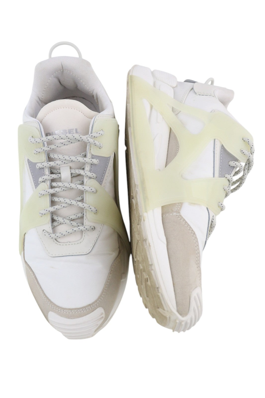 DIESEL S-Serendipity Mask Mens Sneakers EU44.5 White Almond Toe Low Top RRP€200