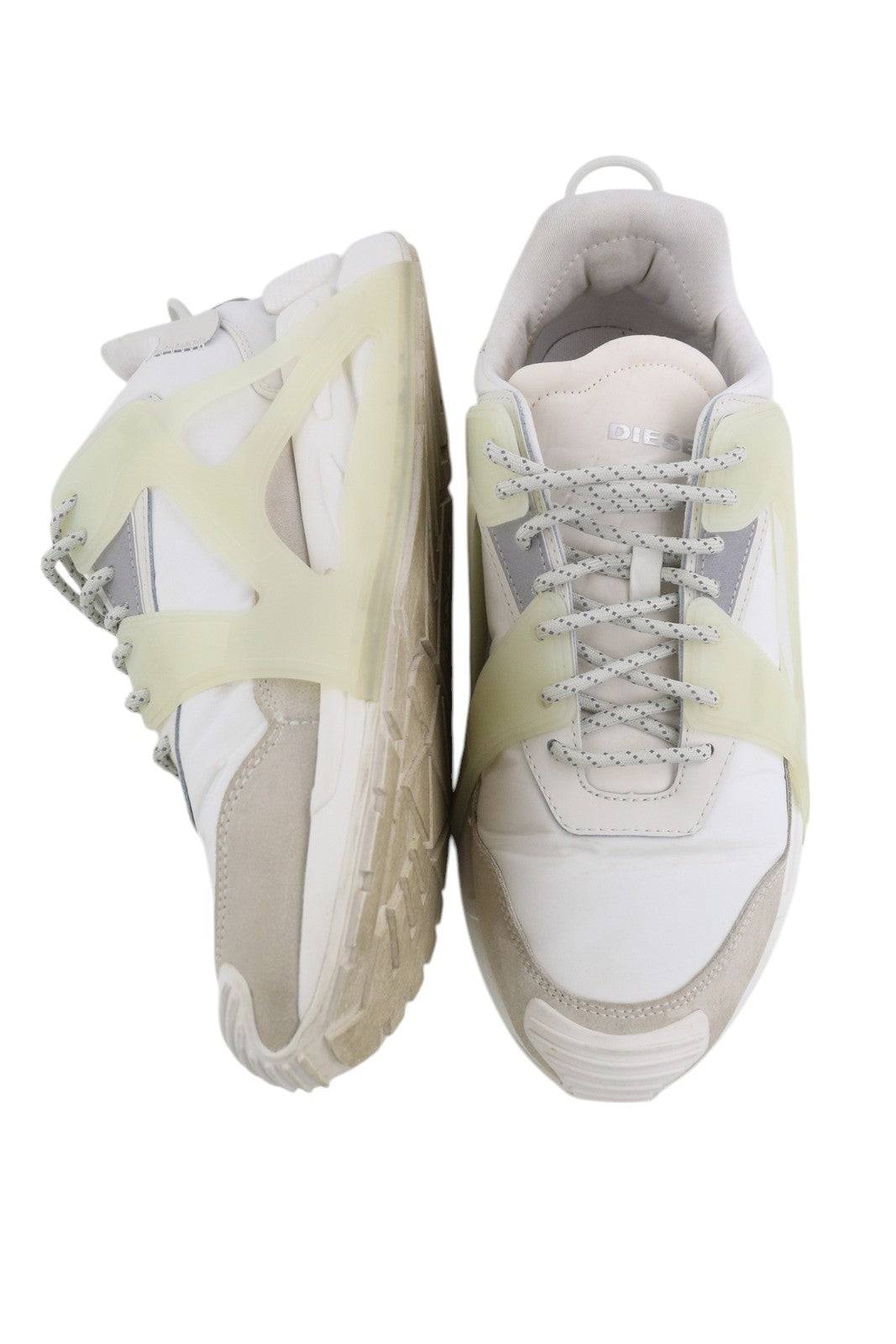 DIESEL S-Serendipity Mask Mens Sneakers EU44.5 White Almond Toe Low Top RRP€200