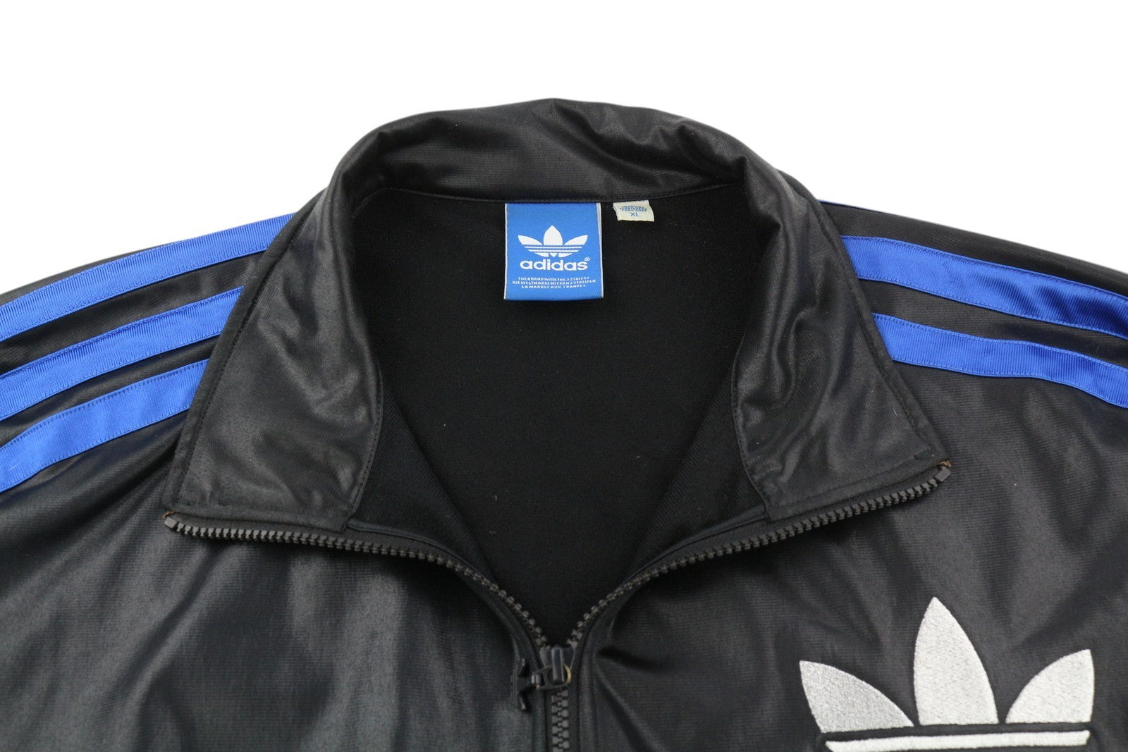 ADIDAS Chile62 Men Sweatshirt XL Black Full Zip Shiny Look High Neck Long Sleeve