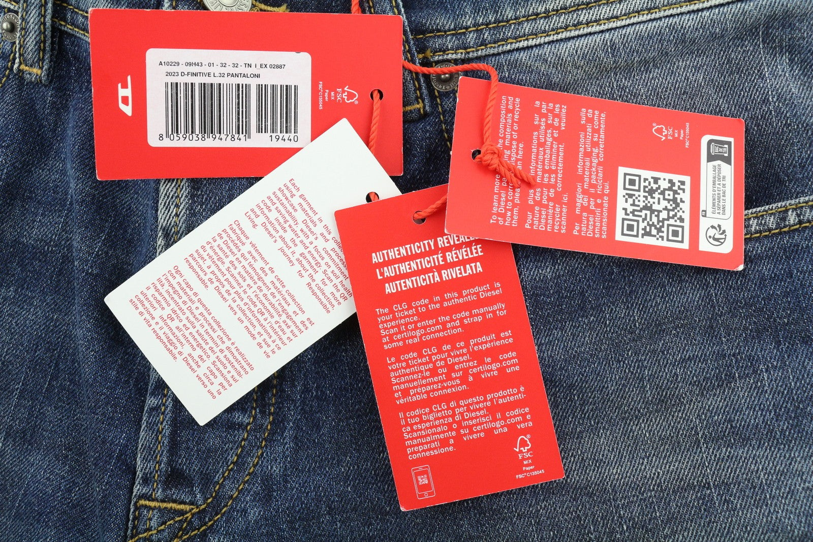 DIESEL 2023 D-Finitive 09H43 Men Jeans W32/L32 Regular Tapered Leg Blue RRP€225