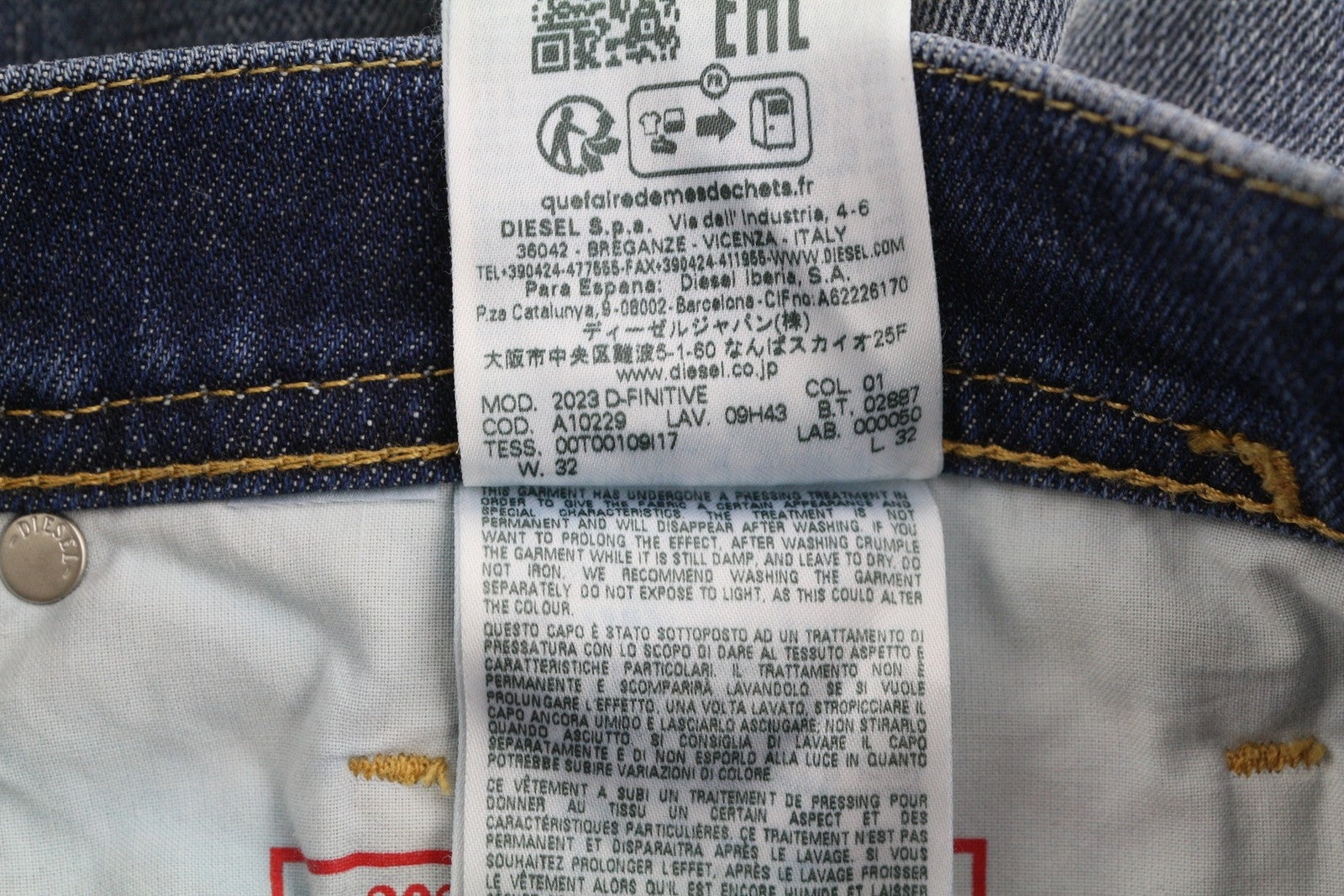 DIESEL 2023 D-Finitive 09H43 Men Jeans W32/L32 Regular Tapered Leg Blue RRP€225