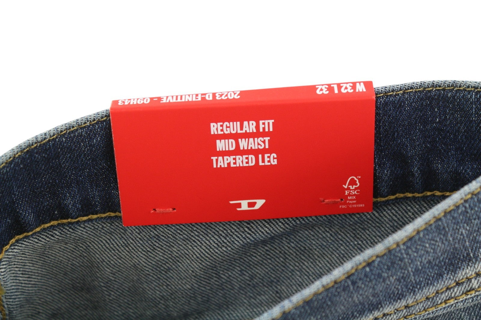 DIESEL 2023 D-Finitive 09H43 Men Jeans W32/L32 Regular Tapered Leg Blue RRP€225