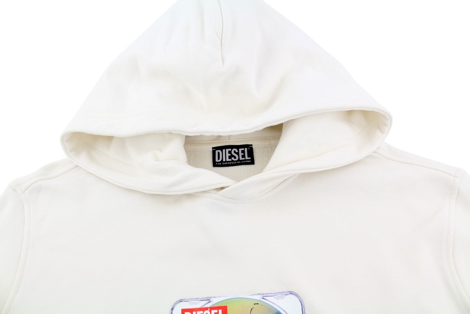 DIESEL S-Ginn-Hood-E6 Men Hoodie L Off White Pullover Kangaroo Pocket Hooded
